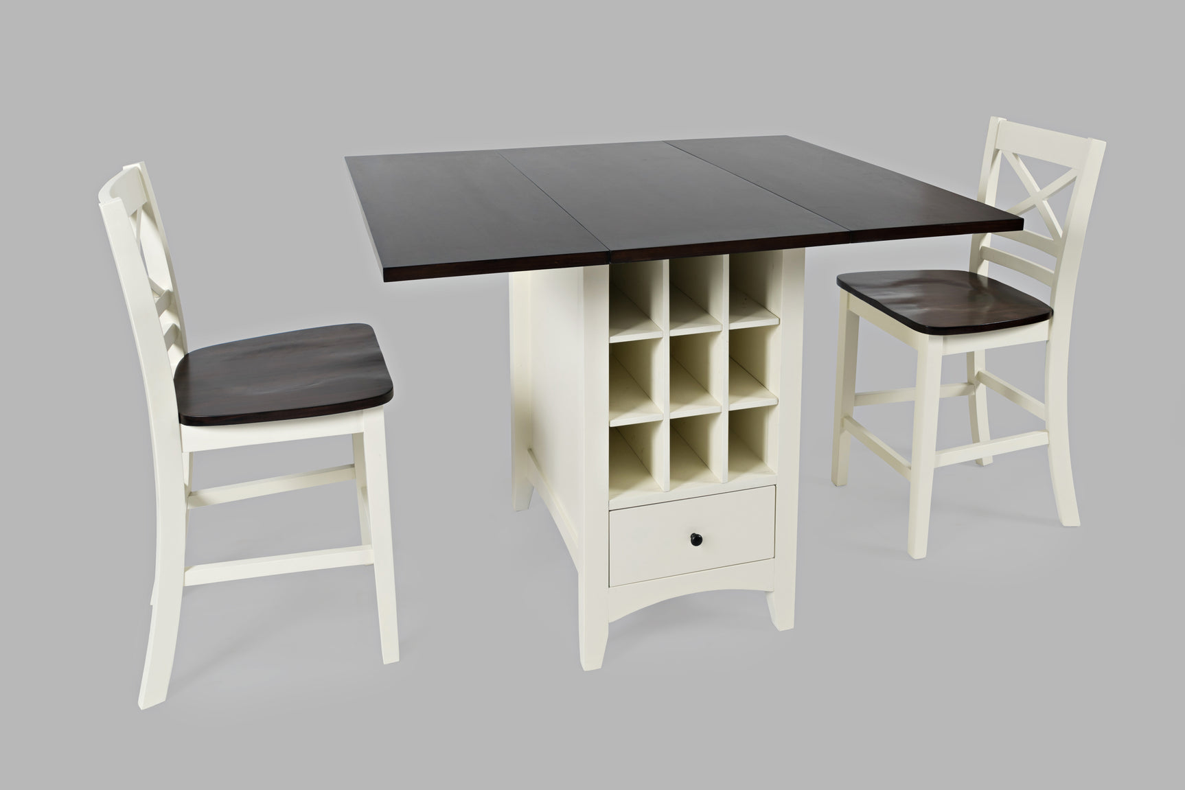 Asbury Park White/Autumn Brown Counter Drop Leaf Table w/ 2 X-Back Stools - Ornate Home
