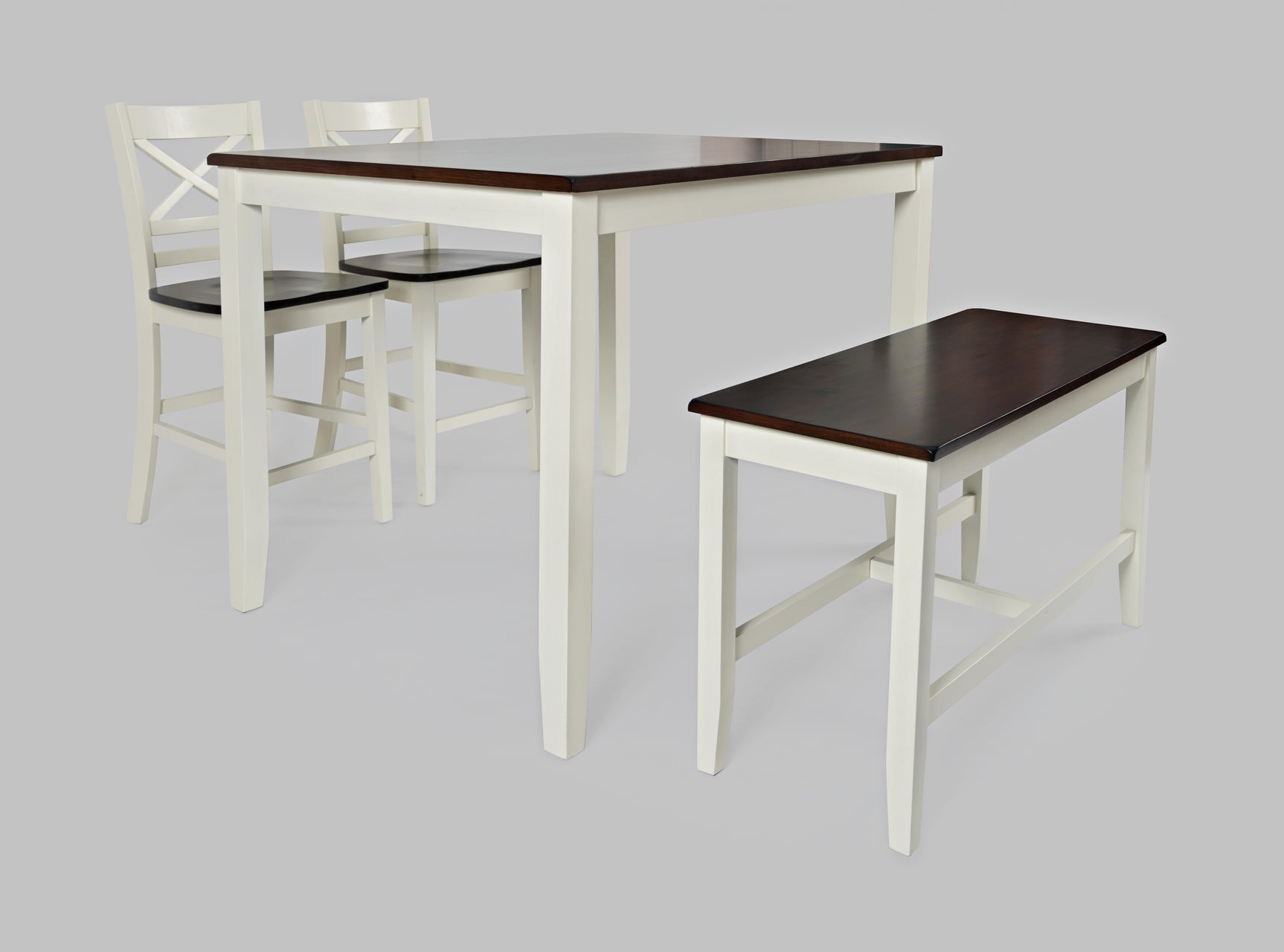 Asbury Park White/Autumn Brown Counter Height Dining Table, (2) Stools, Bench - Ornate Home