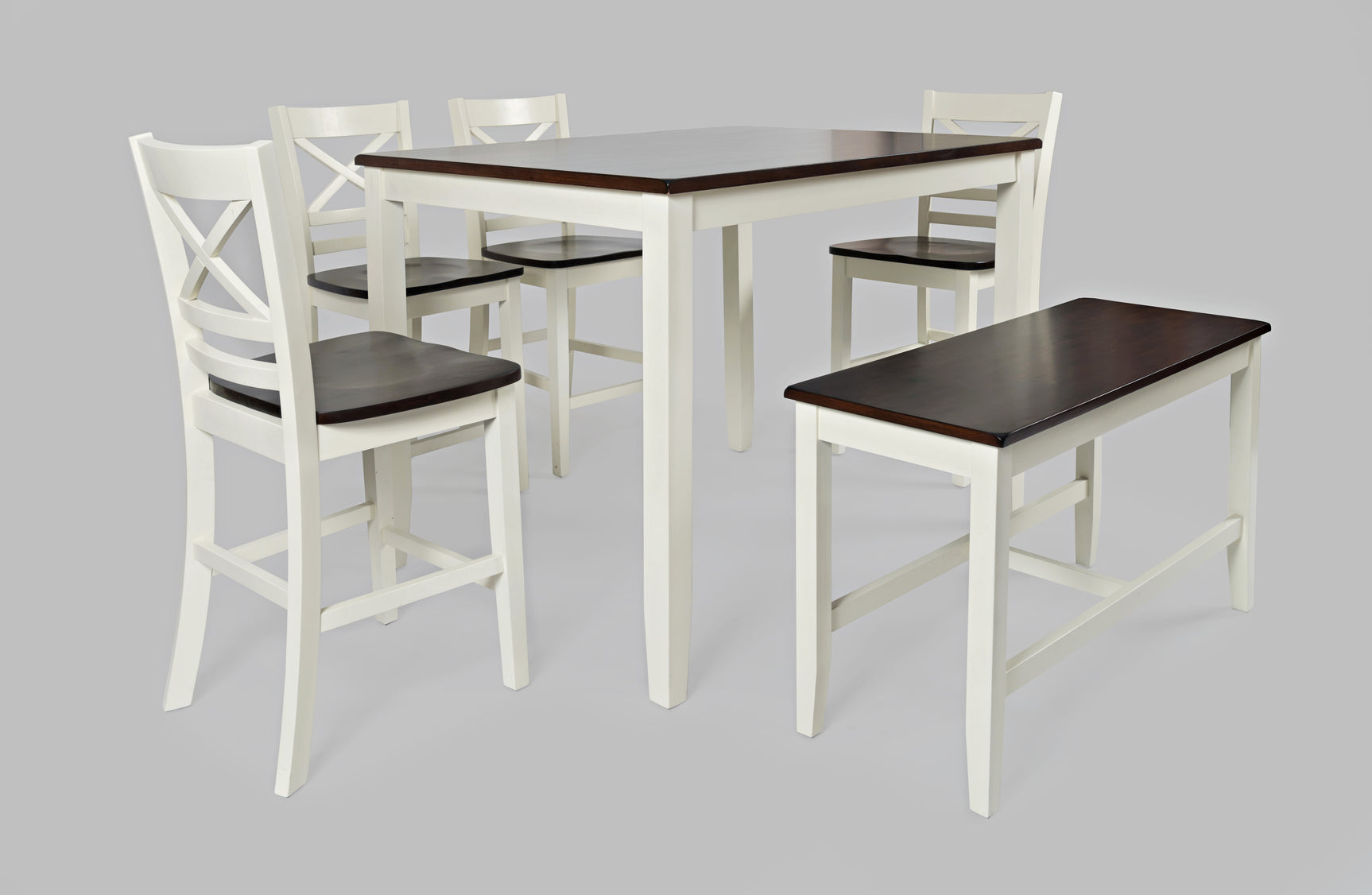 Asbury Park White/Autumn Brown Counter Height Dining Table w/ 4 Stools, Bench - Ornate Home