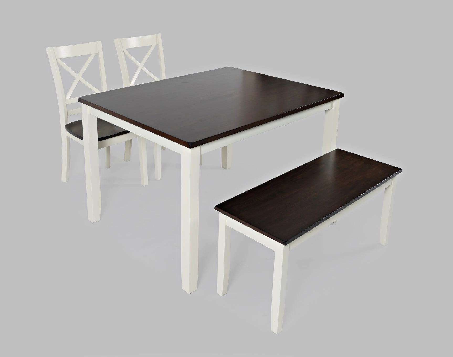 Asbury Park White/Autumn Brown Dining Table, (2) Chairs, Bench - Ornate Home