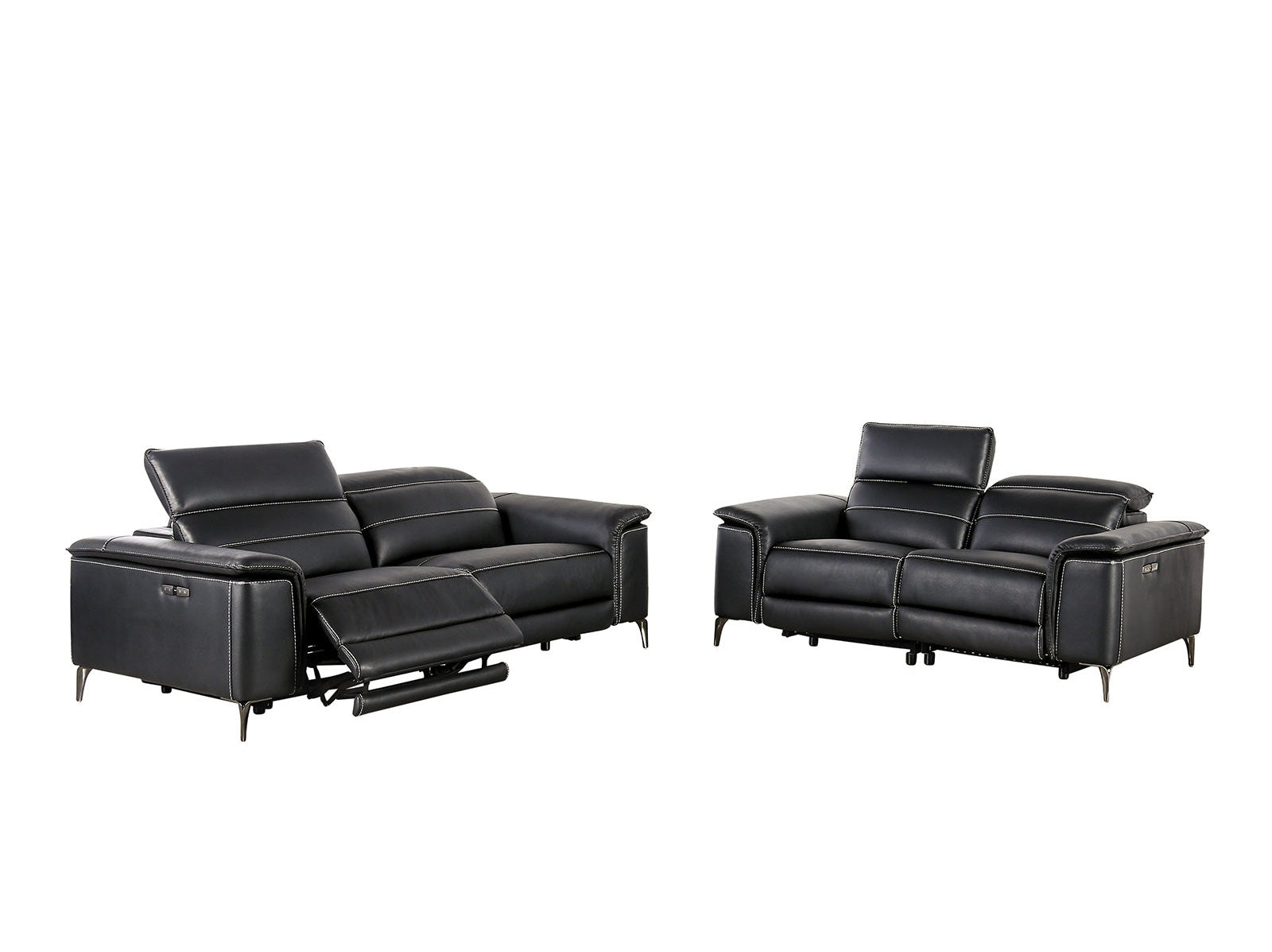 Ascona Black Leatherette Power Reclining Sofa & Loveseat - Ornate Home