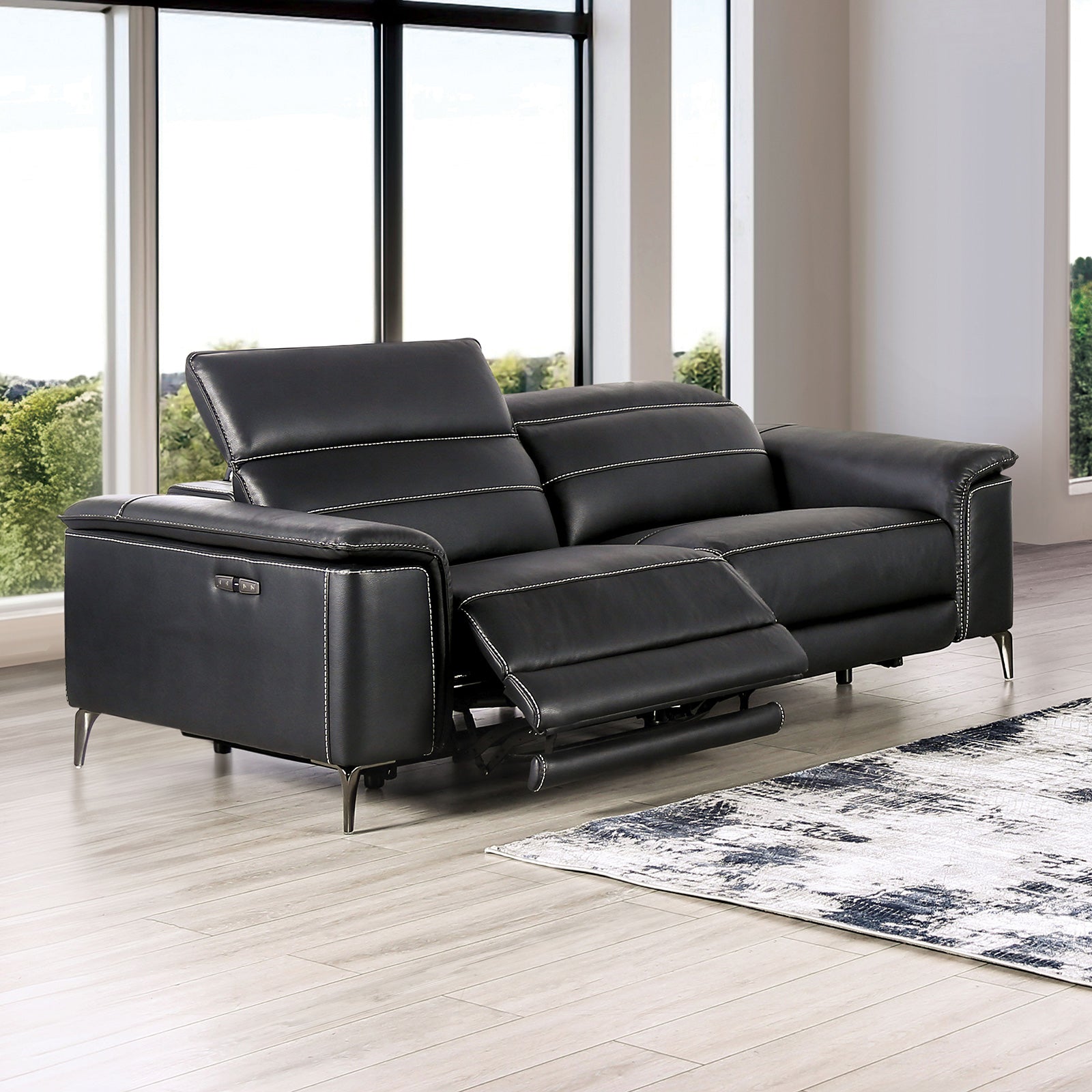 Ascona Black Leatherette Power Reclining Sofa & Loveseat - Ornate Home
