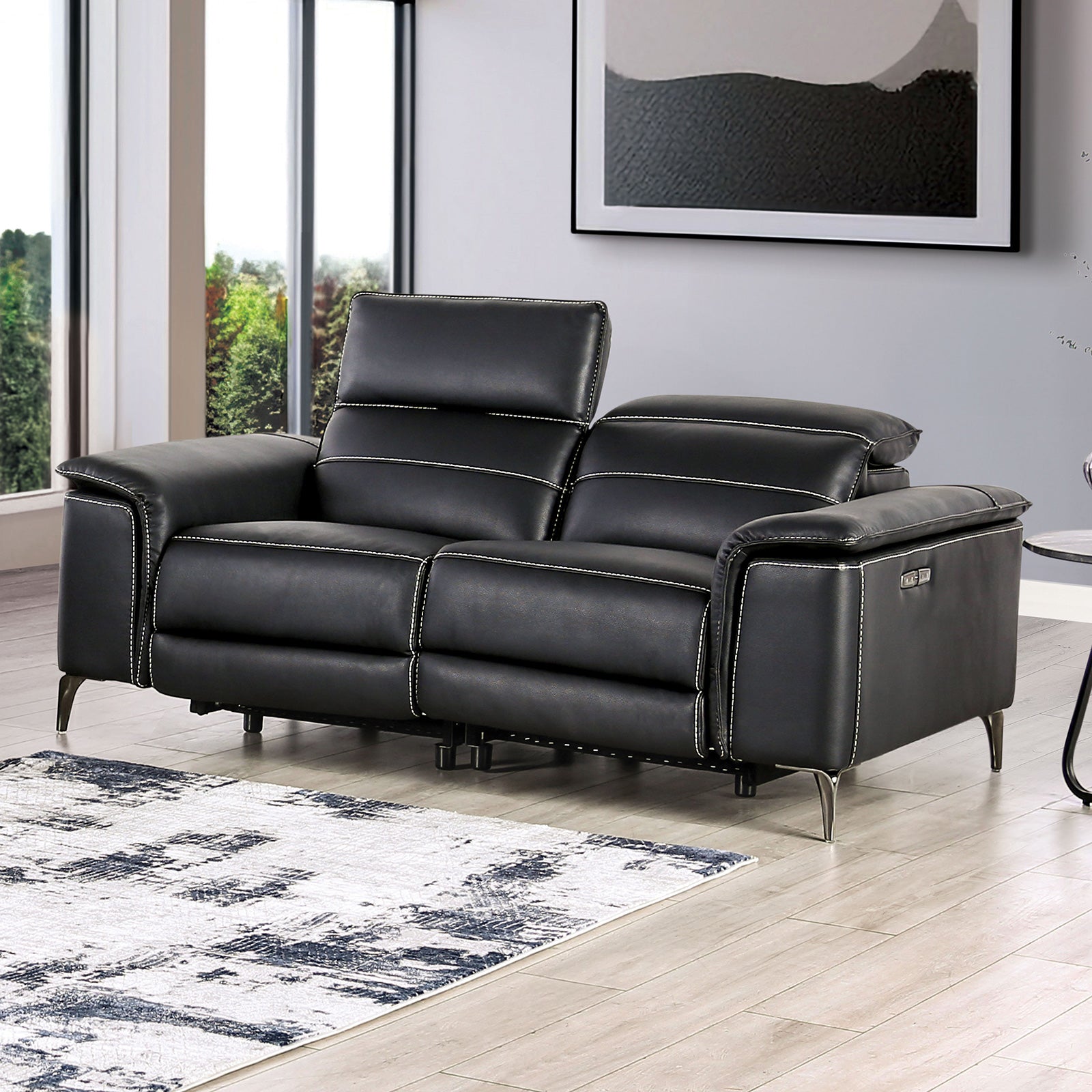 Ascona Black Leatherette Power Reclining Sofa & Loveseat - Ornate Home
