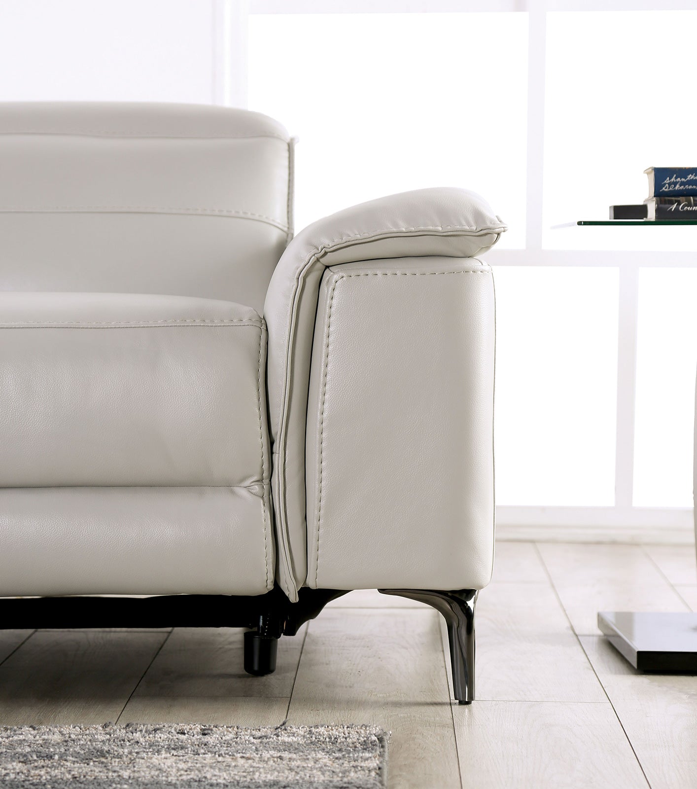 Ascona Light Taupe Leatherette Power Reclining Sofa & Loveseat - Ornate Home