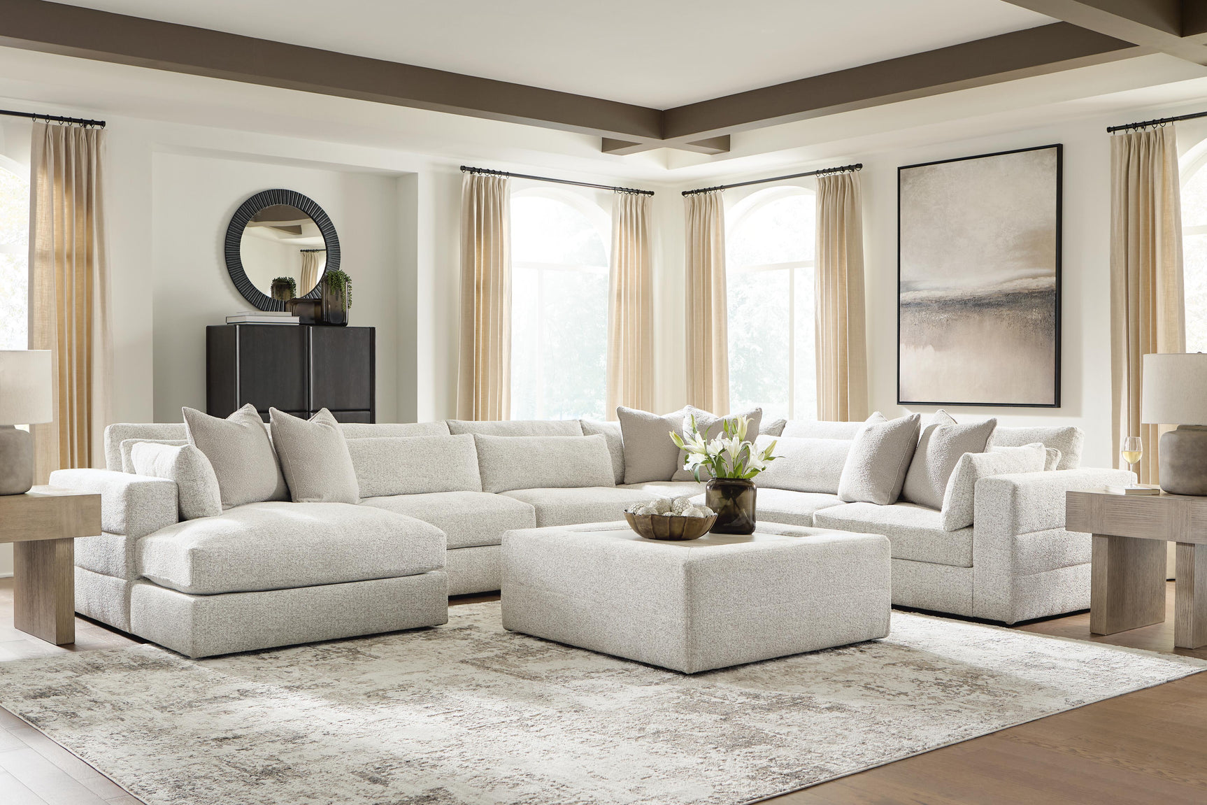 Ashbourne Estate Snowstone 6-Piece Sectional w/ Chaise - Ornate Home