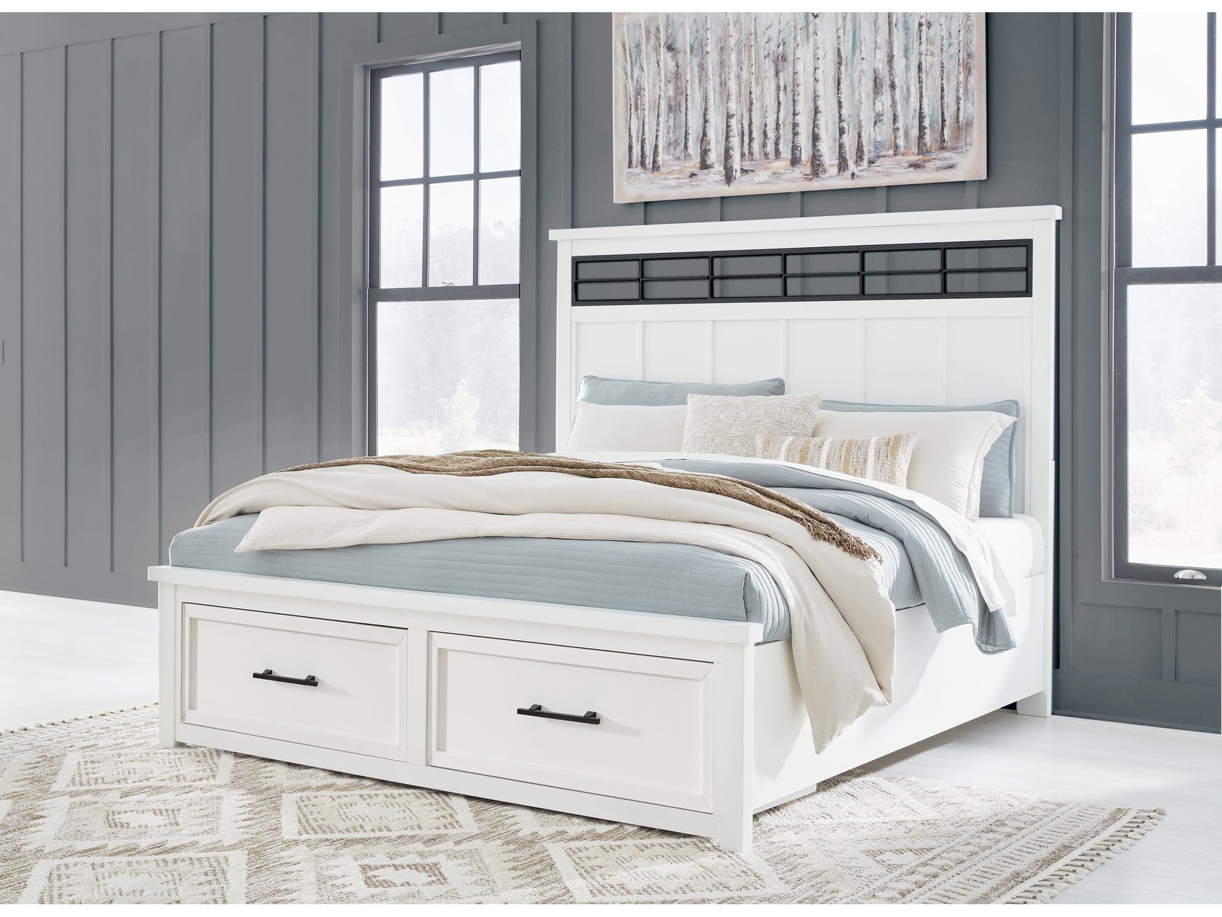 Ashbryn White/Natural King Panel Storage Bed - Ornate Home