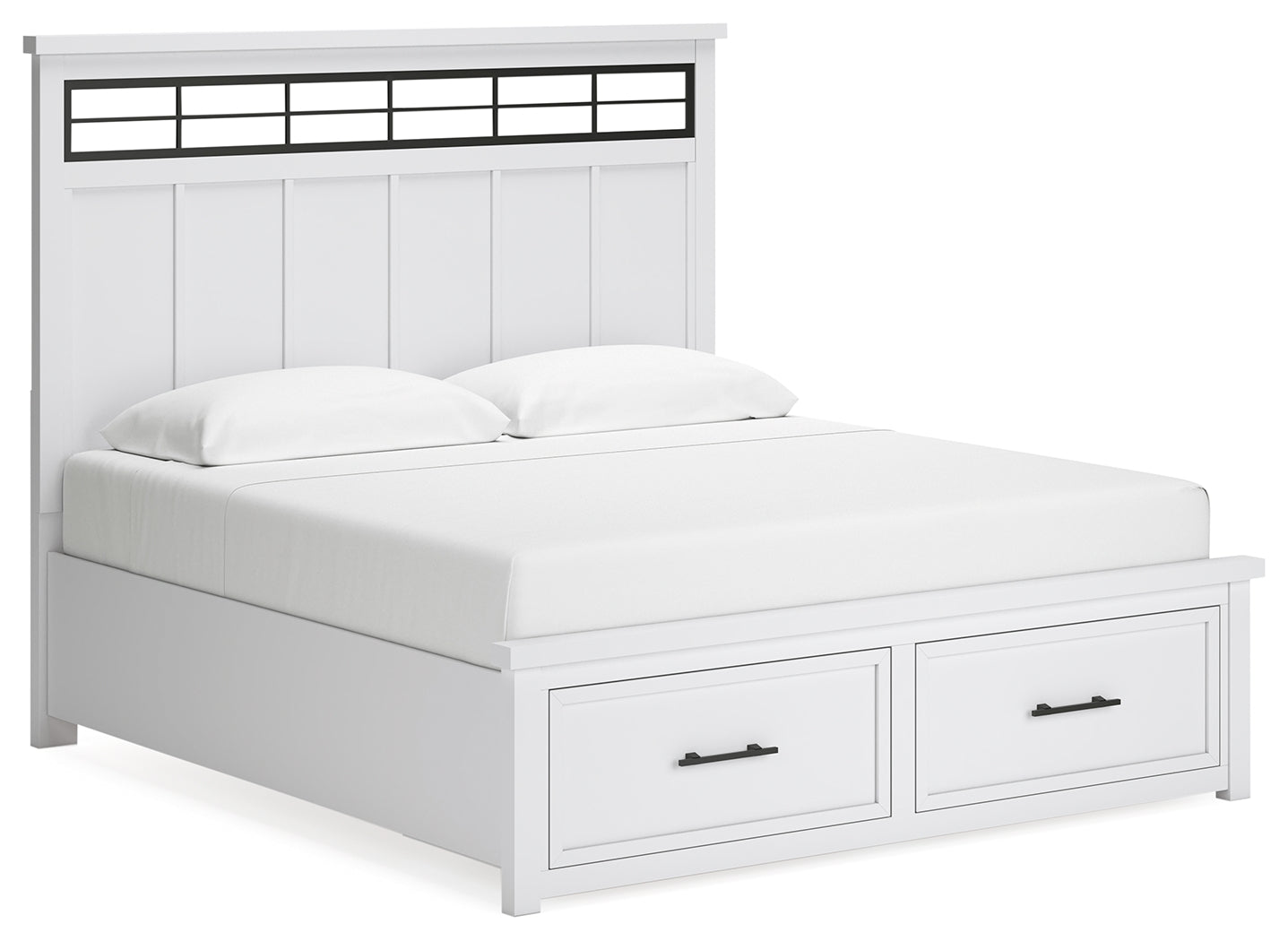 Ashbryn White/Natural King Panel Storage Bedroom Set with Dresser and Mirror - Ornate Home