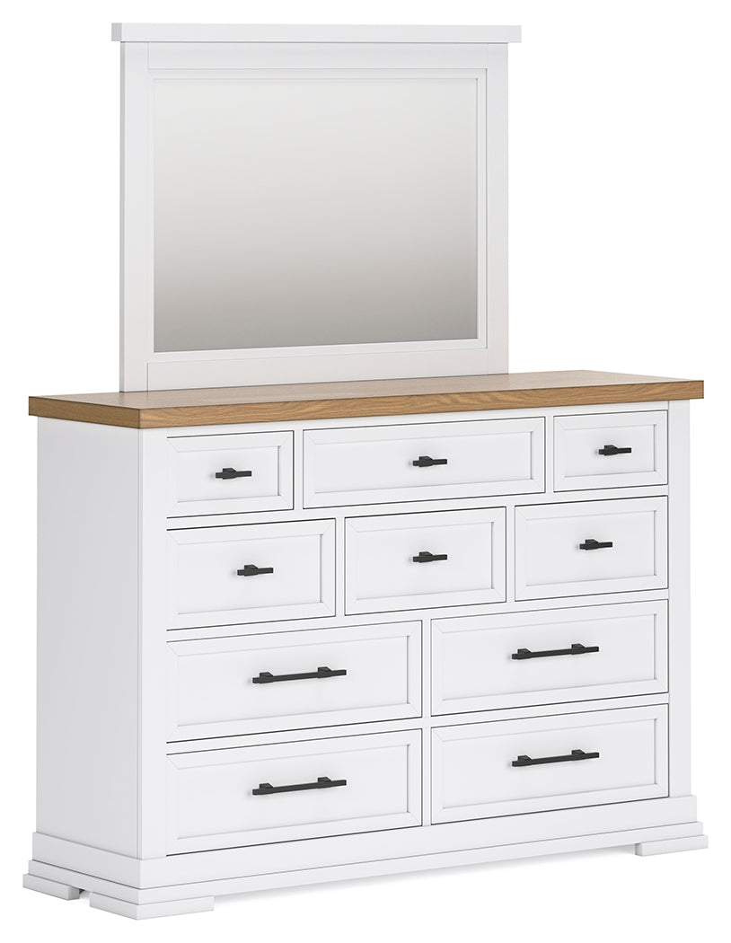 Ashbryn White/Natural King Panel Storage Bedroom Set with Dresser and Mirror - Ornate Home