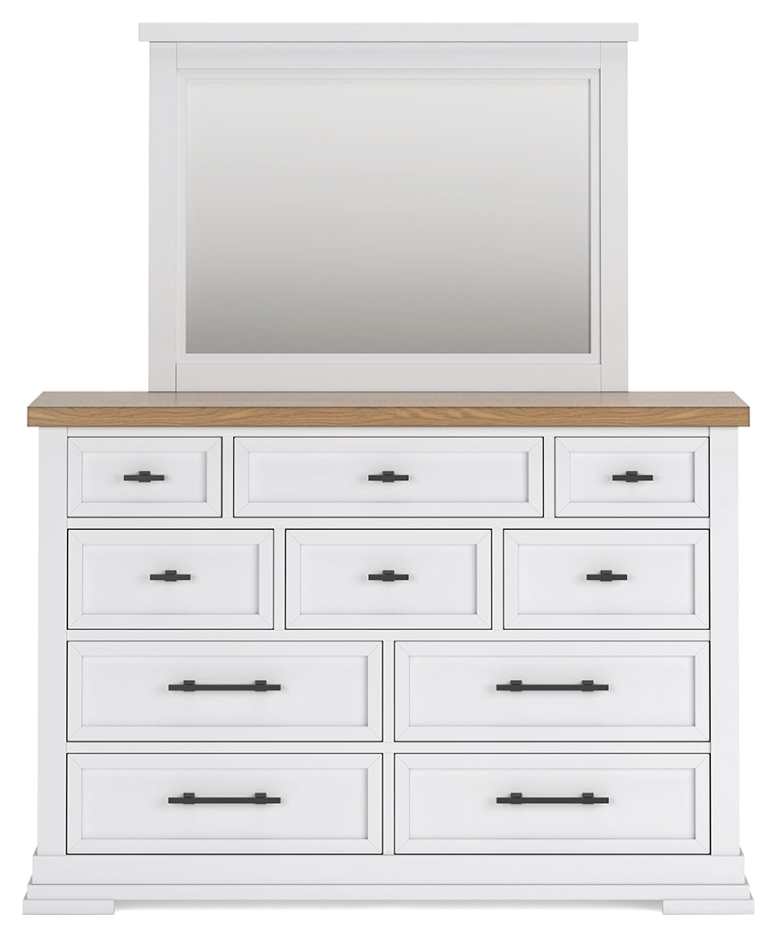 Ashbryn White/Natural King Panel Storage Bedroom Set with Dresser and Mirror - Ornate Home