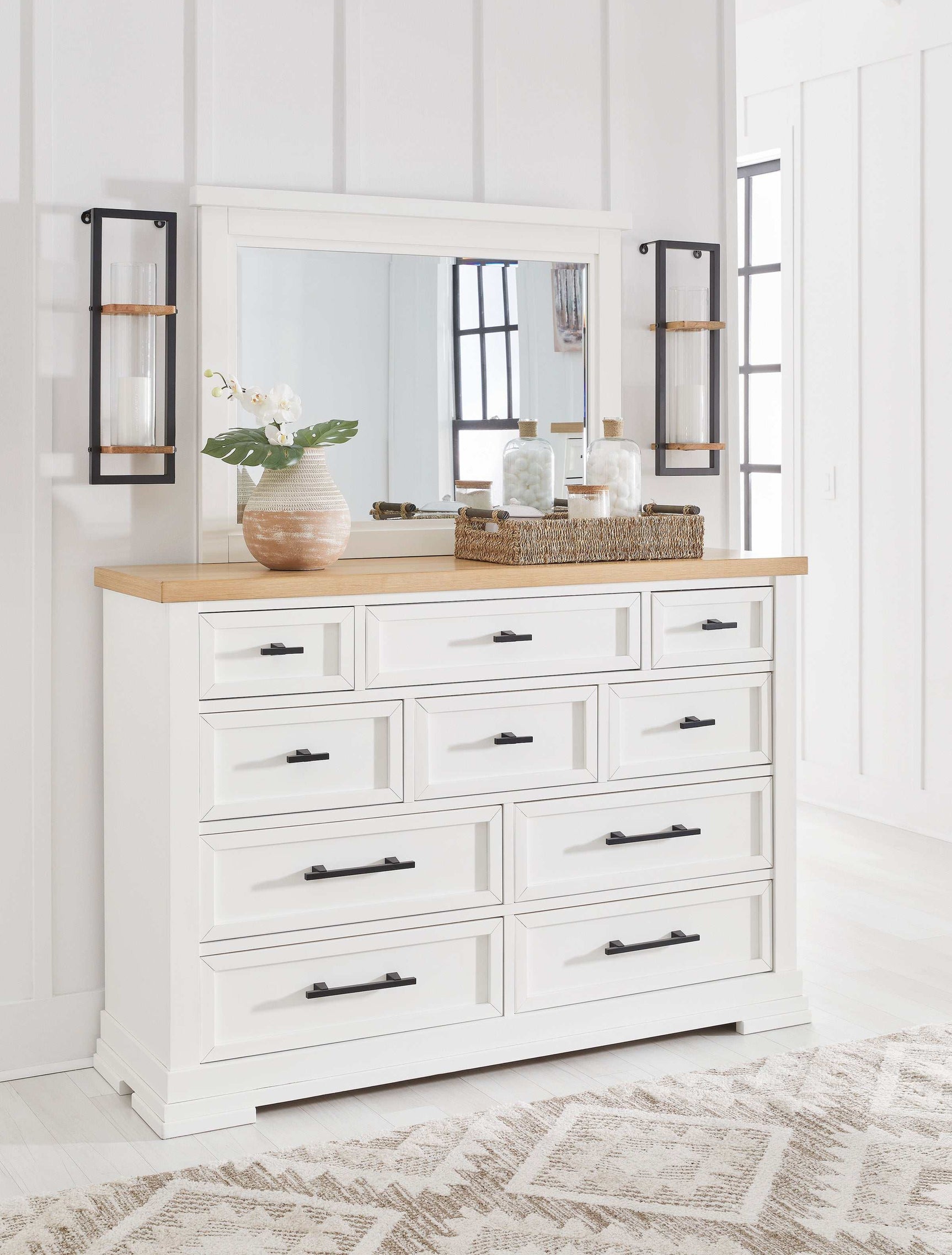 Ashbryn White/Natural Mirrored Dresser w/ 10 Drawers (Online Special Price) - Ornate Home