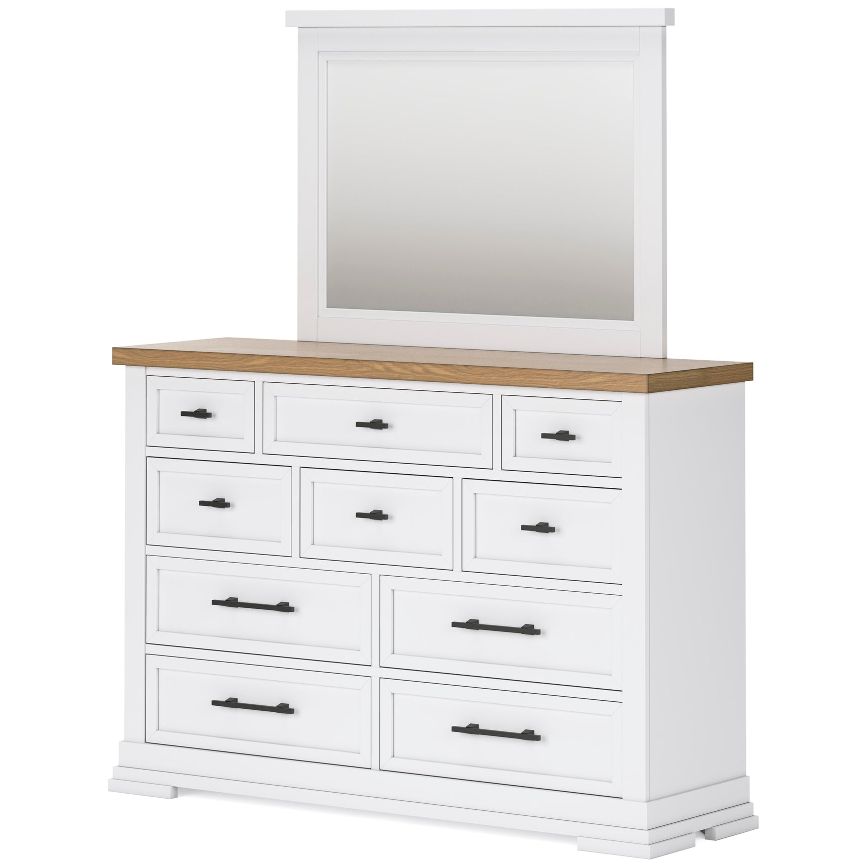 Ashbryn White/Natural Mirrored Dresser w/ 10 Drawers - Ornate Home