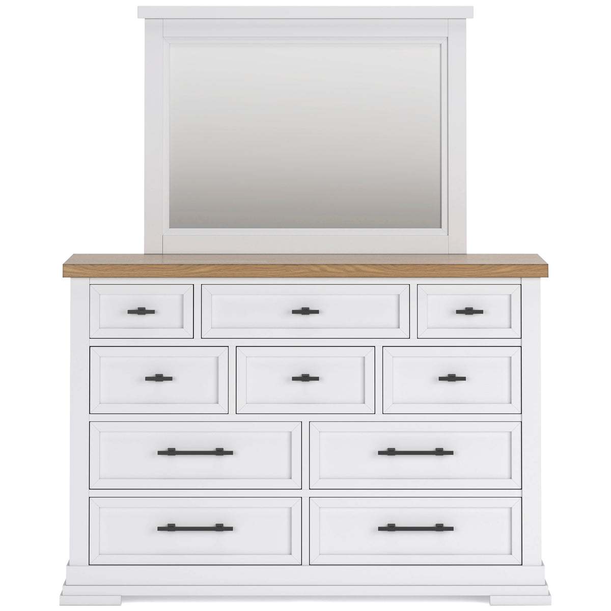 Ashbryn White/Natural Mirrored Dresser w/ 10 Drawers - Ornate Home