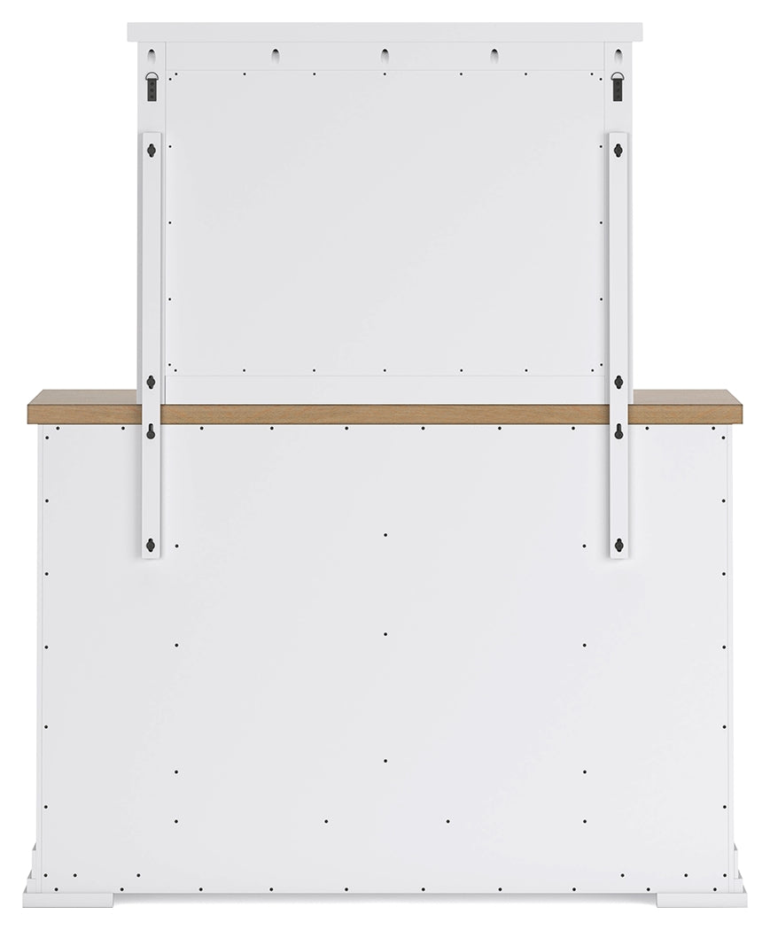 Ashbryn White/Natural Queen Panel Storage Bedroom Set with Dresser, Mirror and 2 Nightstands - Ornate Home