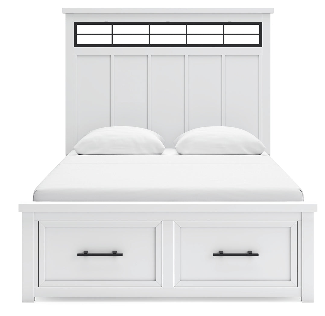 Ashbryn White/Natural Queen Panel Storage Bedroom Set with Dresser, Mirror and 2 Nightstands - Ornate Home