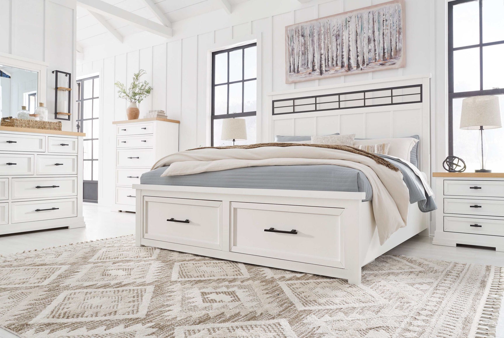 Ashbryn White/Natural Queen Panel Storage Bedroom Sets - Ornate Home