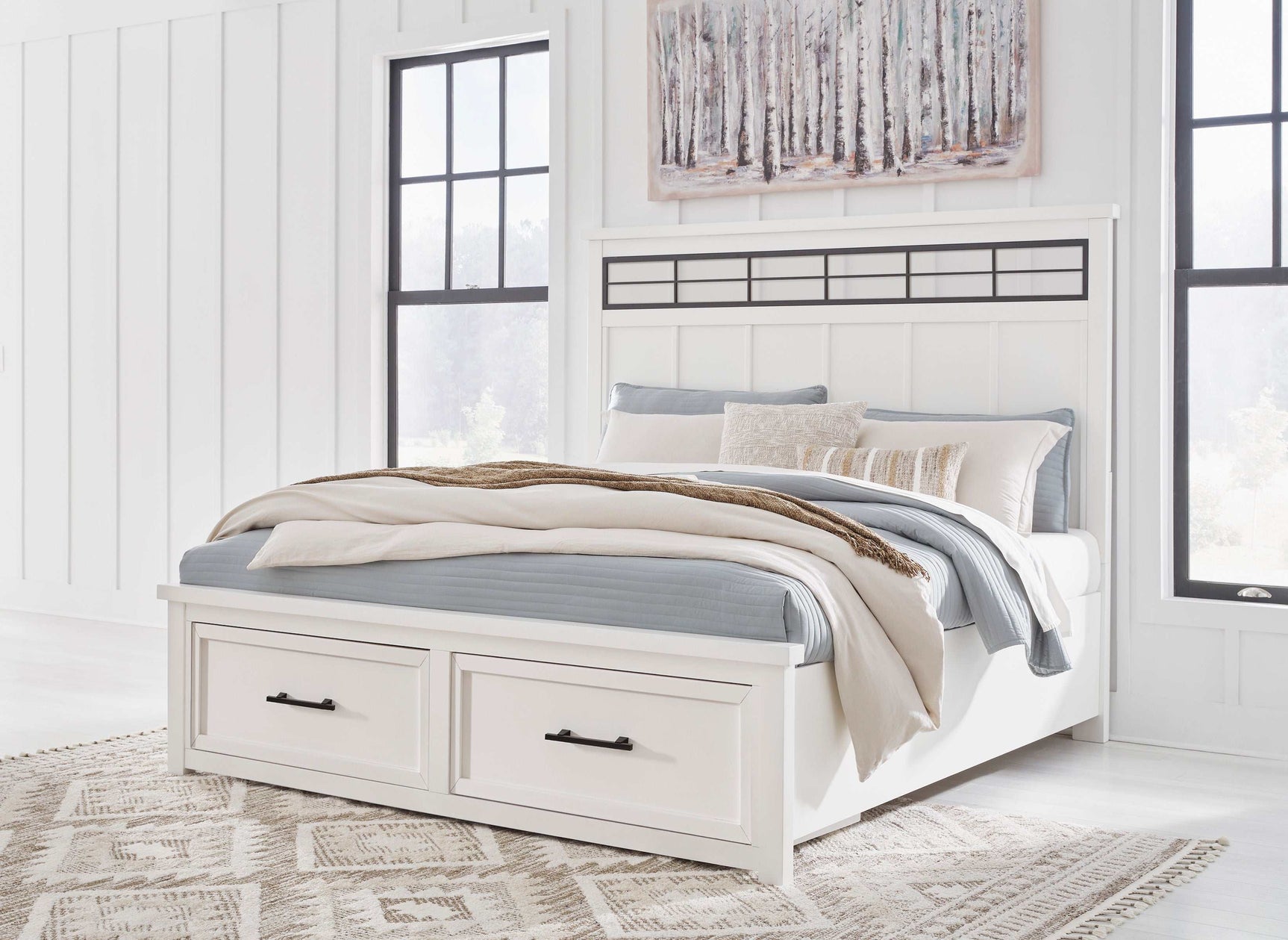 Ashbryn White/Natural Queen Panel Storage Bedroom Sets (Online Special Price) - Ornate Home