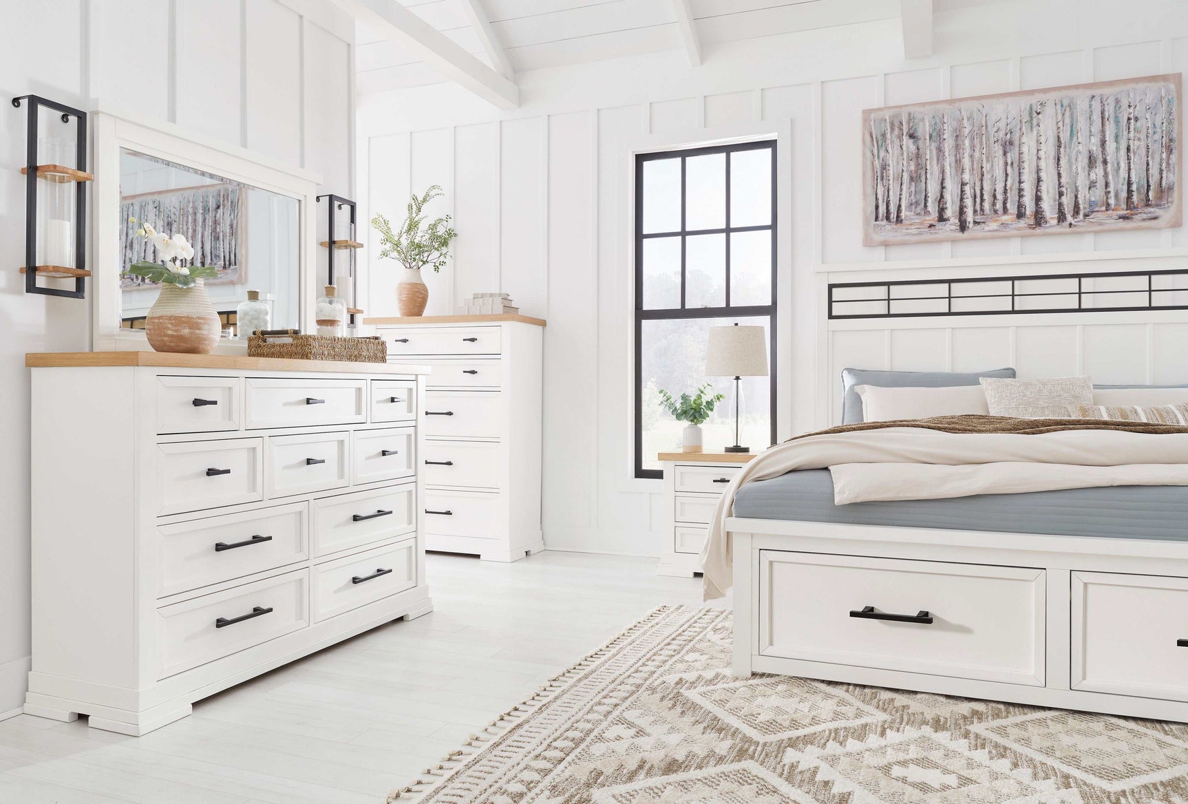 Ashbryn White/Natural Queen Panel Storage Bedroom Sets - Ornate Home