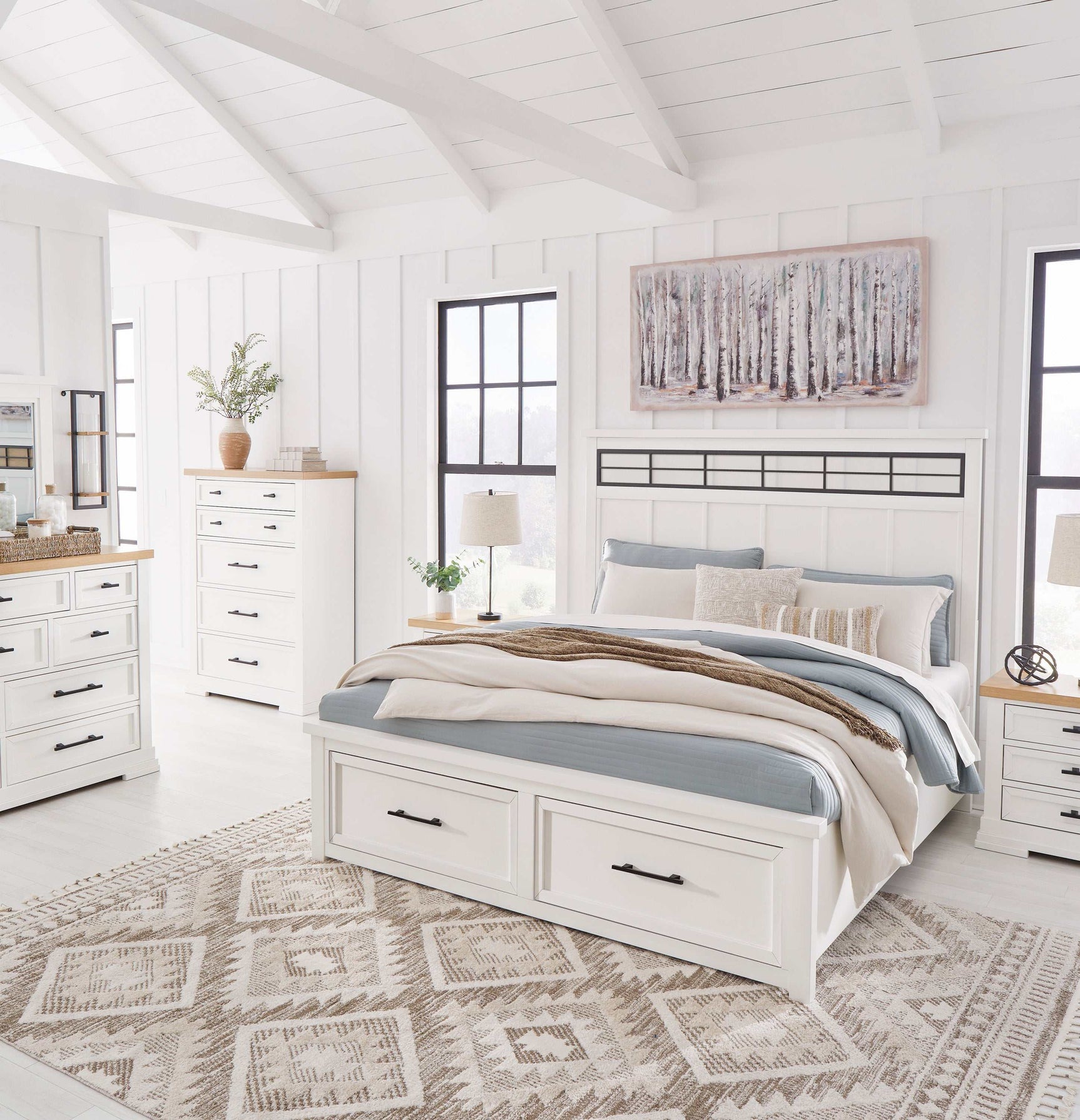 Ashbryn White/Natural Queen Panel Storage Bedroom Sets (Online Special Price) - Ornate Home