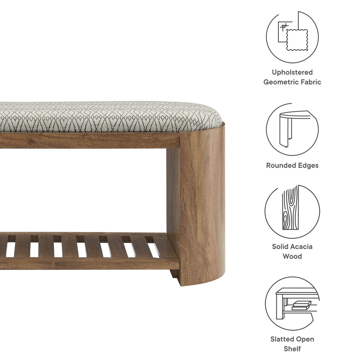 Ashby Natural 45" Geometric Upholstered Bench - Ornate Home