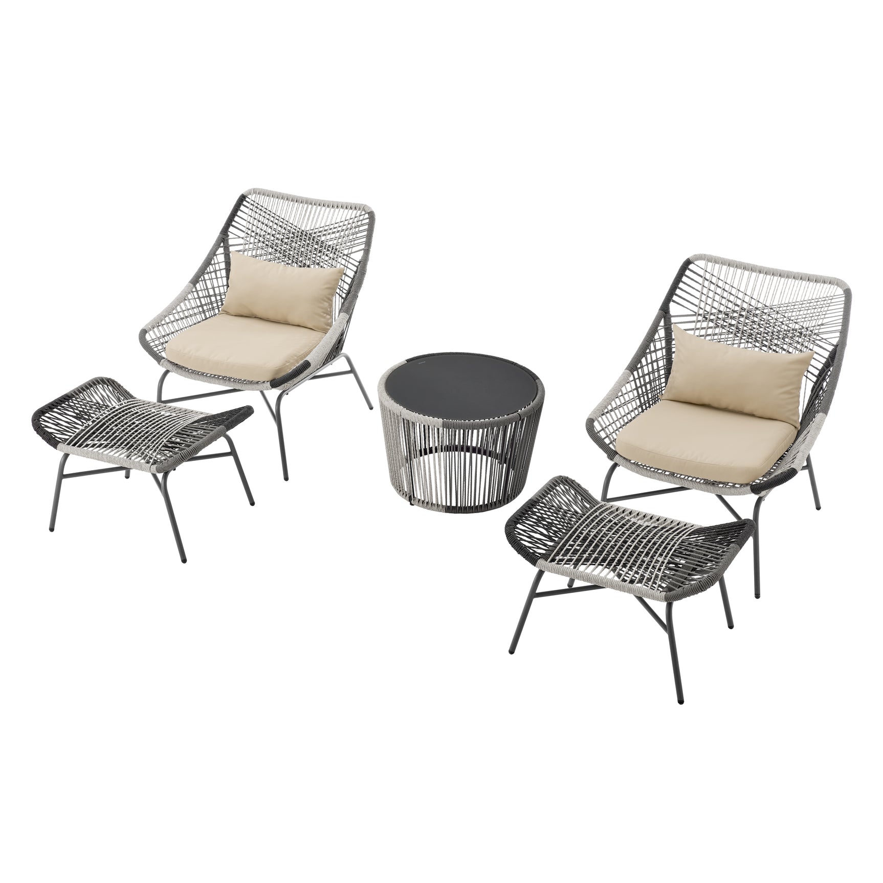 Ashland 3-Piece Patio Conversation Set with Foot Ottomans in Cream - Ornate Home