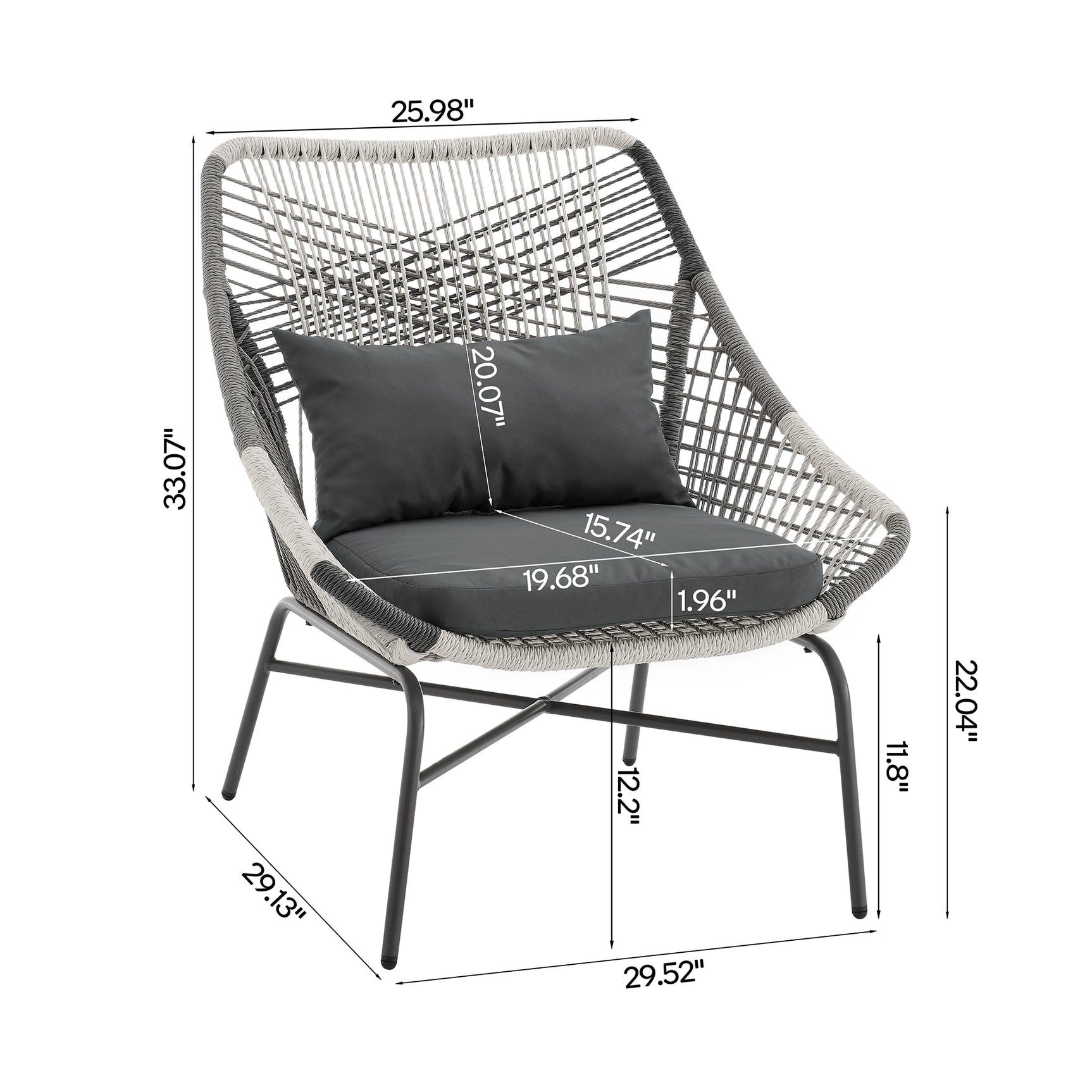 Ashland 3-Piece Patio Conversation Set with Foot Ottomans in Grey - Ornate Home