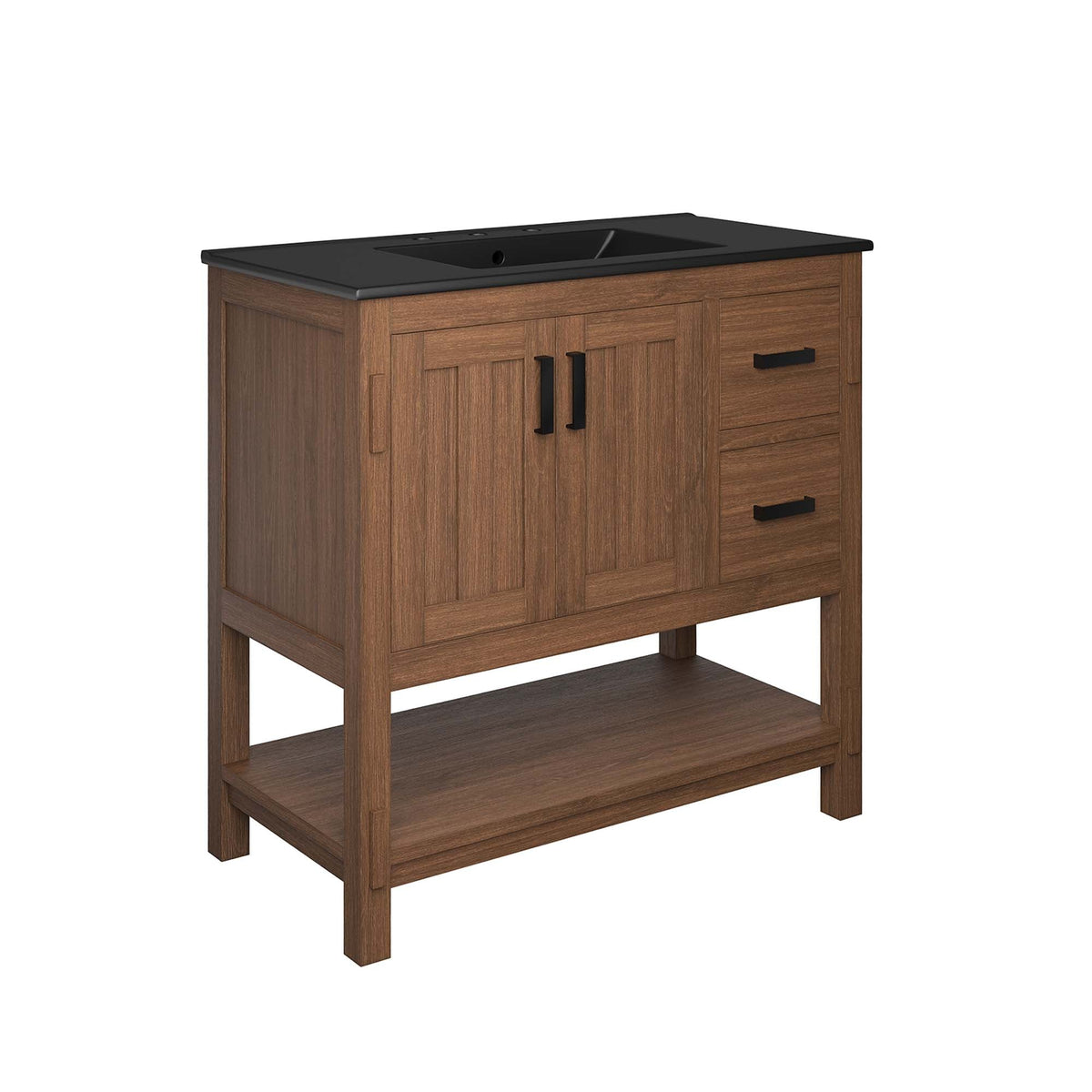 Ashlyn Walnut/Black 36" Wood Bathroom Vanity - Ornate Home