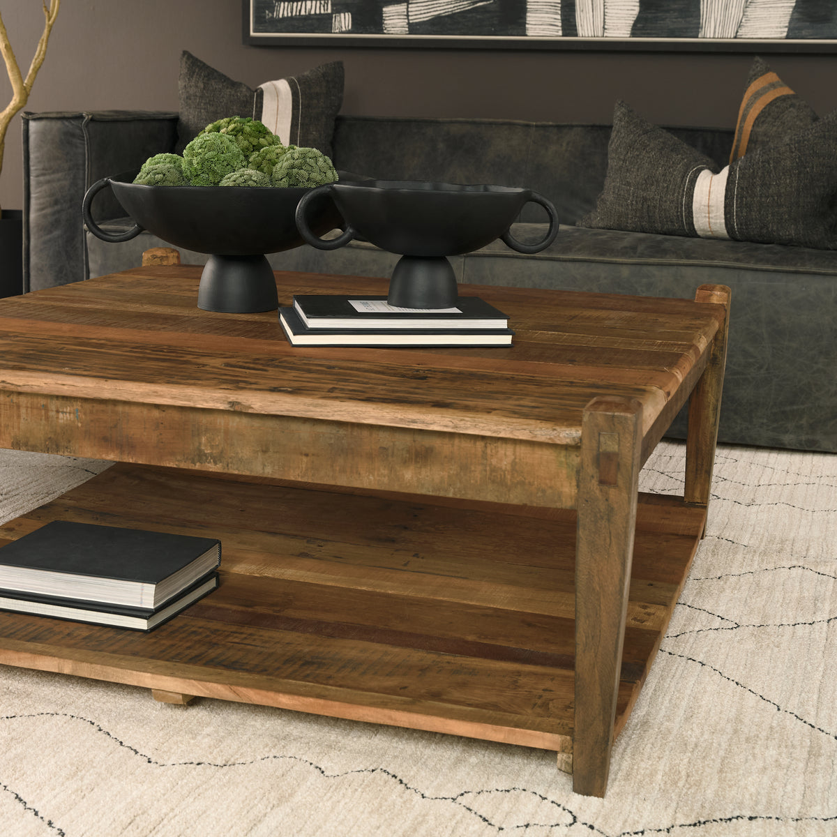 Ashwick Dark Brown Reclaimed Wood Square Coffee Table - Ornate Home