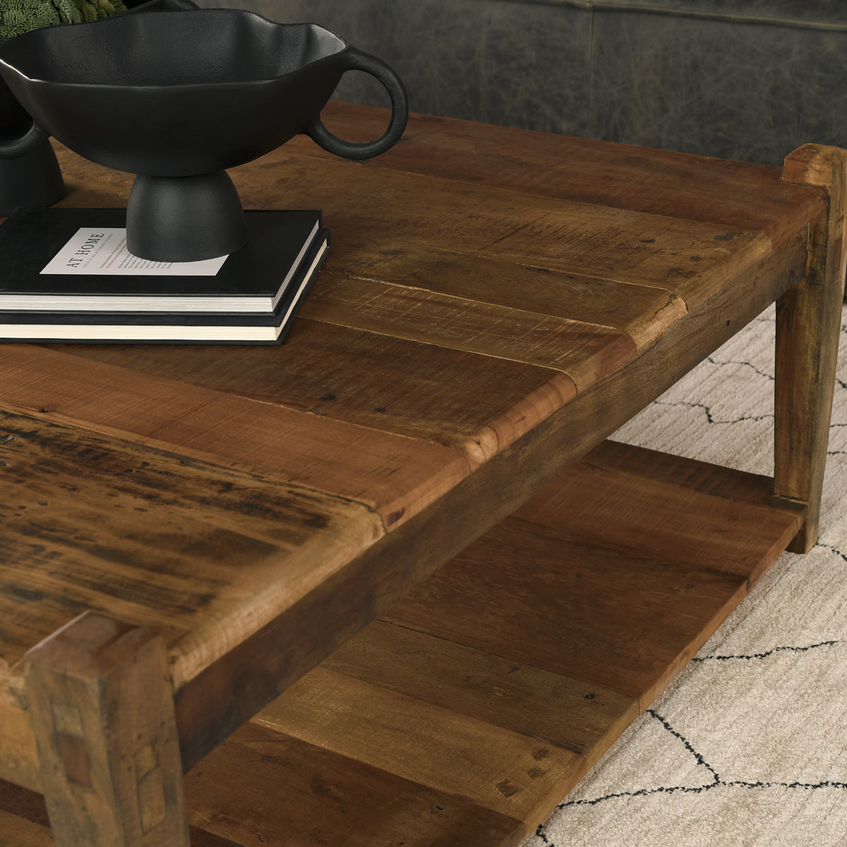 Ashwick Dark Brown Reclaimed Wood Square Coffee Table - Ornate Home