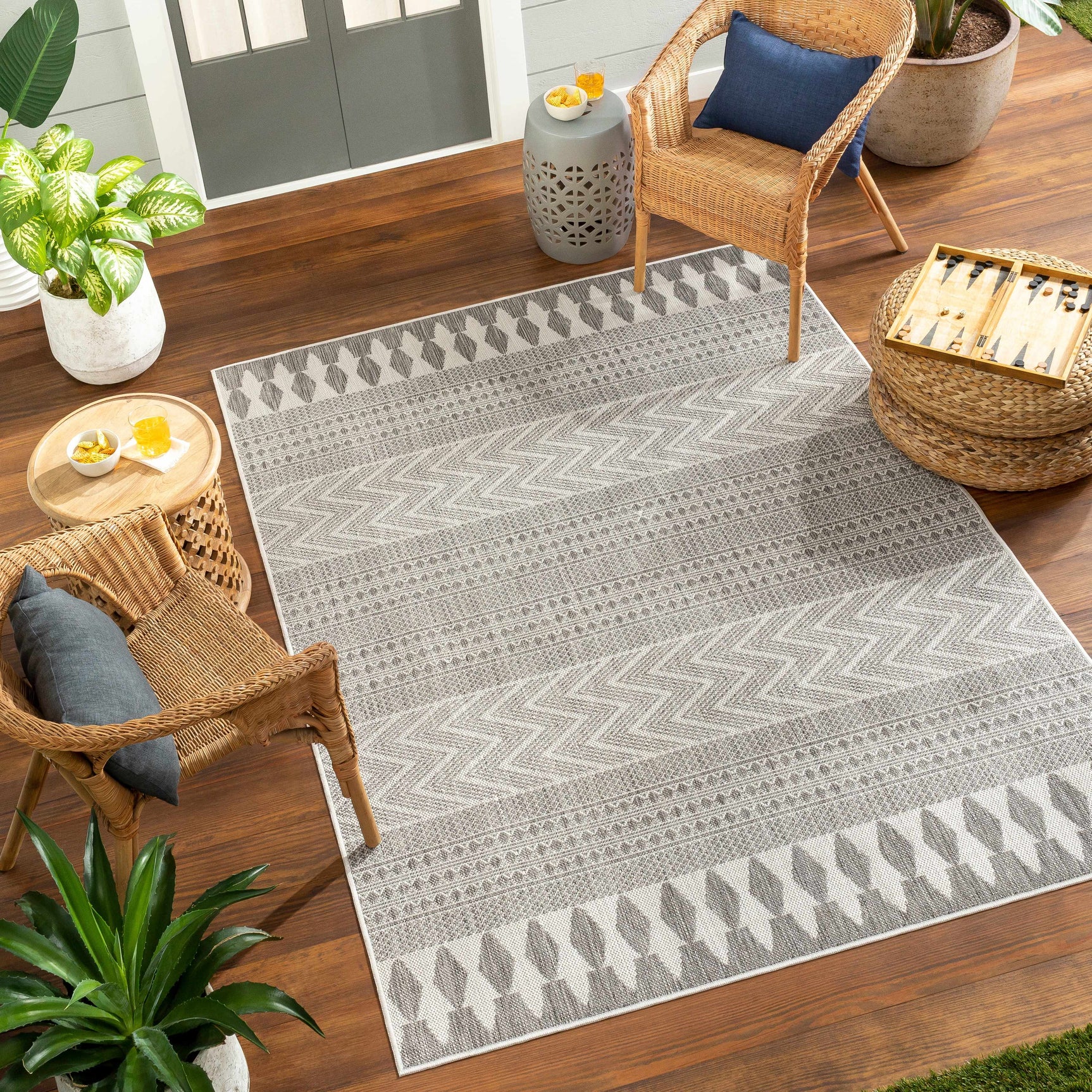 Asif Charcoal Outdoor Area Rug - Clearance - Ornate Home