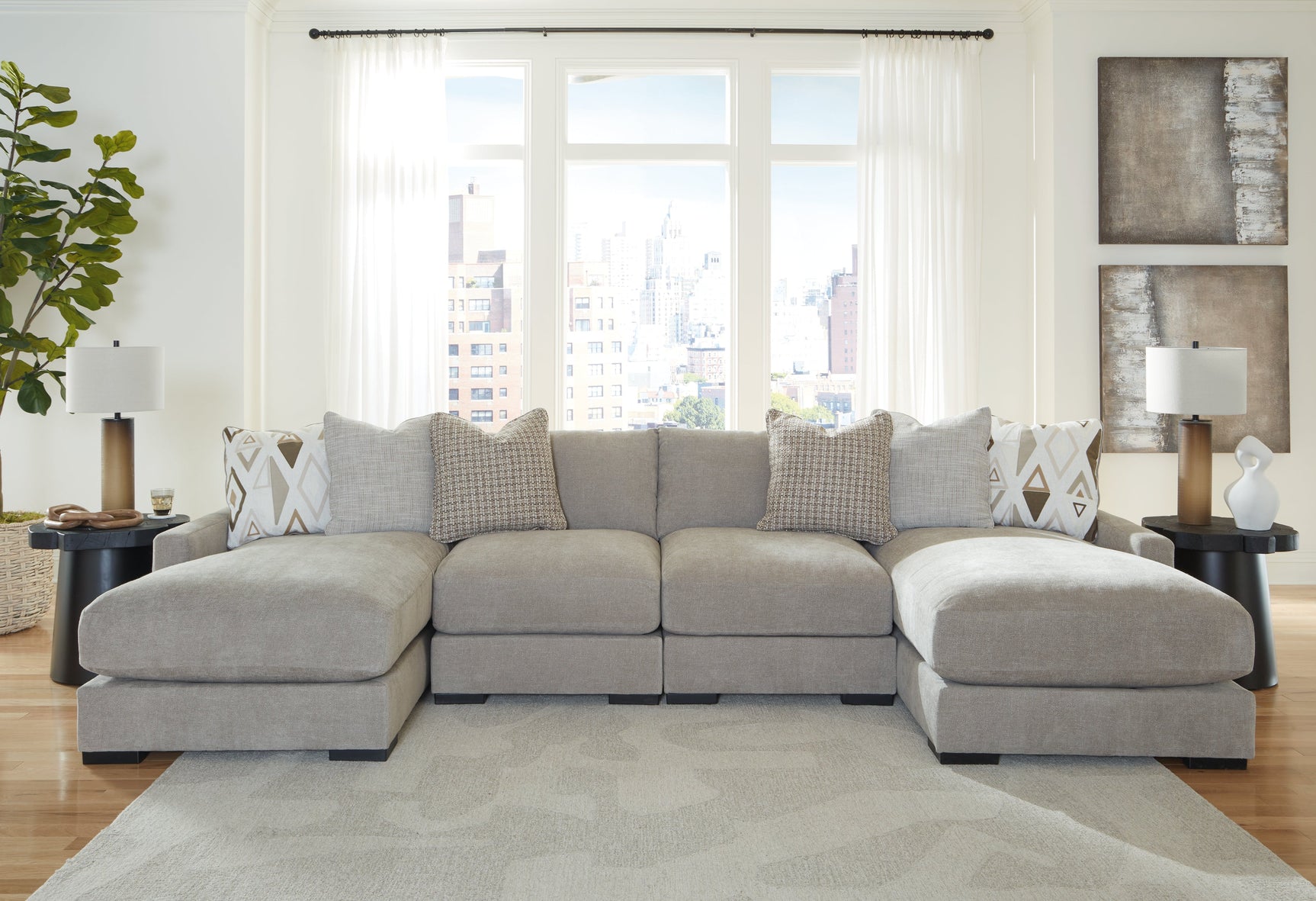 Aslan Court Pebble 4-Piece Sofa Pit Sectional (Online Special Price) - Ornate Home