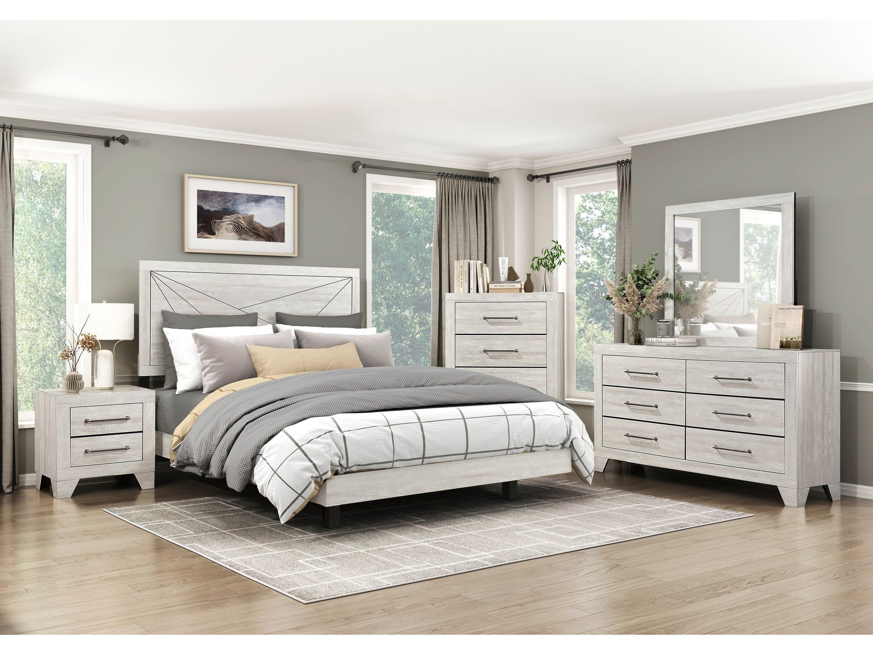 Aspen Dusty Gray Oak 4-Piece Queen Bedroom Set - Ornate Home