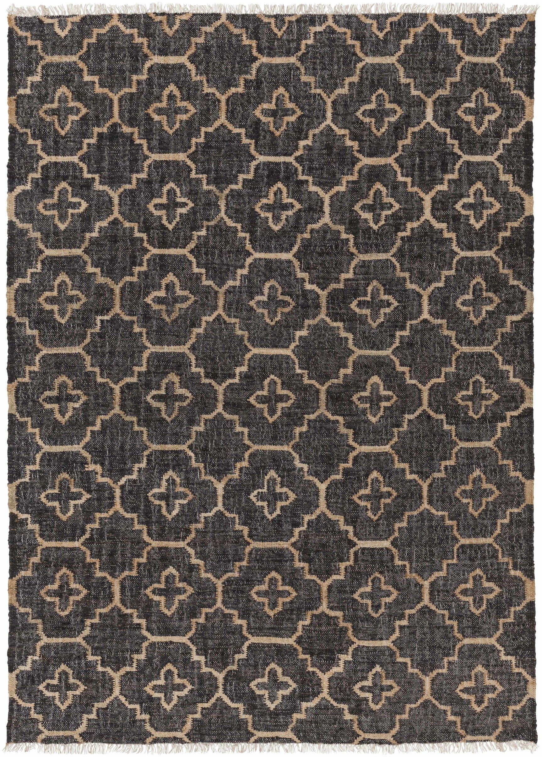 Astoria Black&Tan Trellis Fringed Jute Carpet - Clearance - Ornate Home