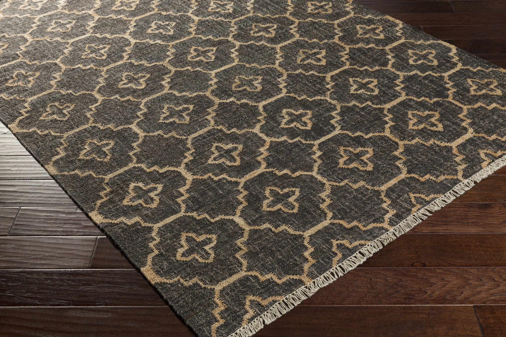 Astoria Black&Tan Trellis Fringed Jute Carpet - Clearance - Ornate Home