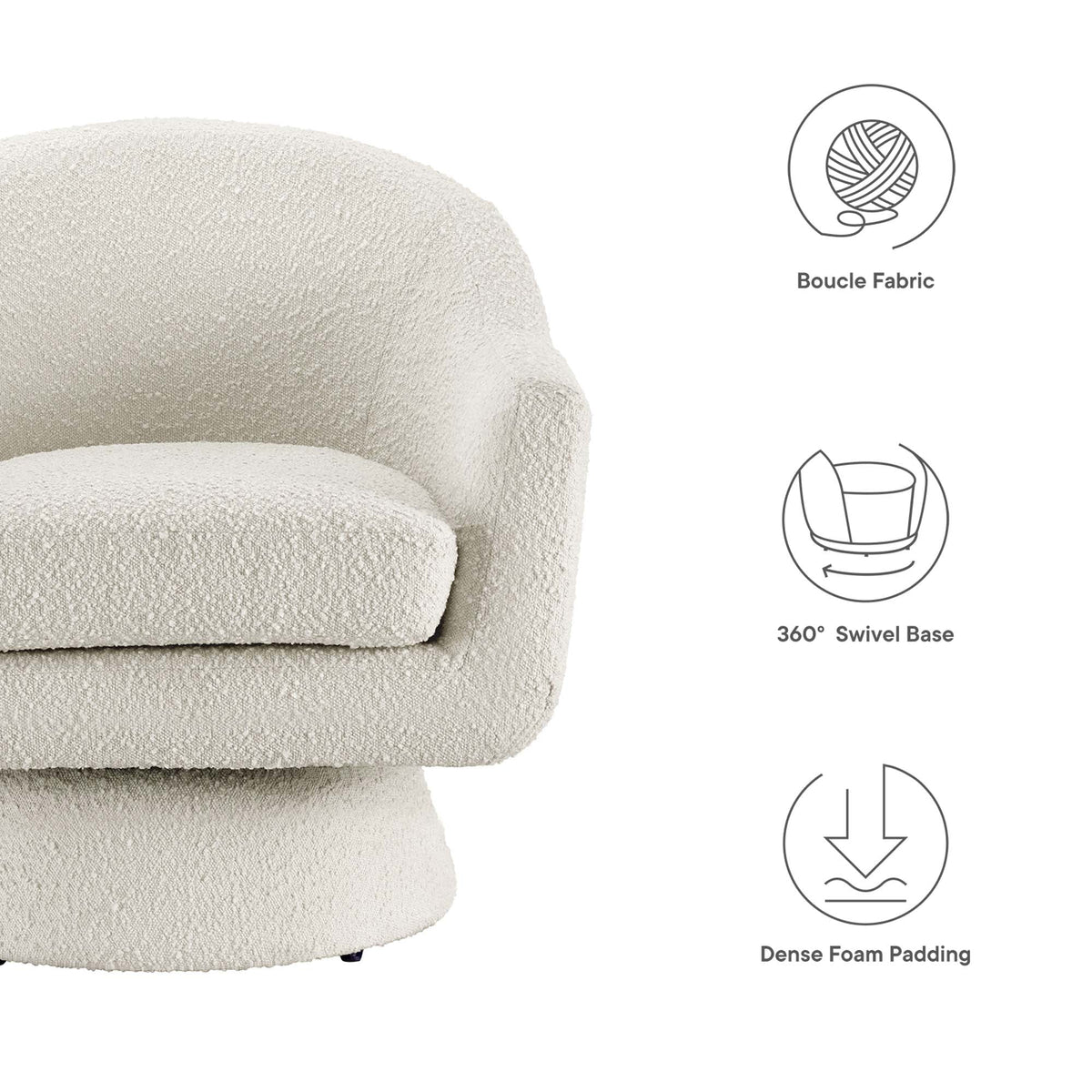 Astral Ivory Boucle Fabric Swivel Chair - Ornate Home