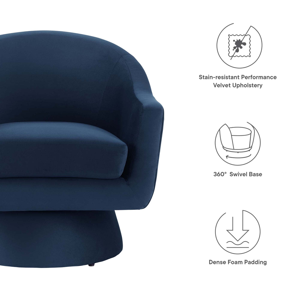 Astral Midnight Blue Performance Velvet Fabric and Wood Swivel Chair - Ornate Home