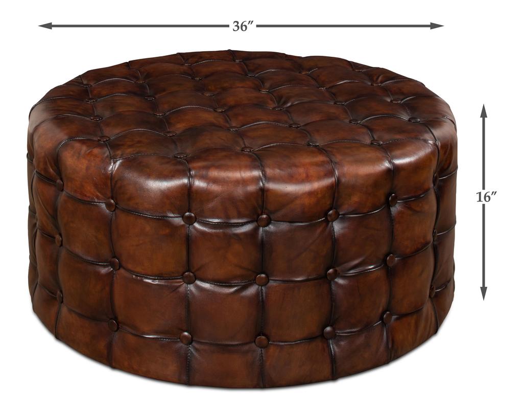 Atelier Leather Brown Leather Tufted Ottoman - Ornate Home