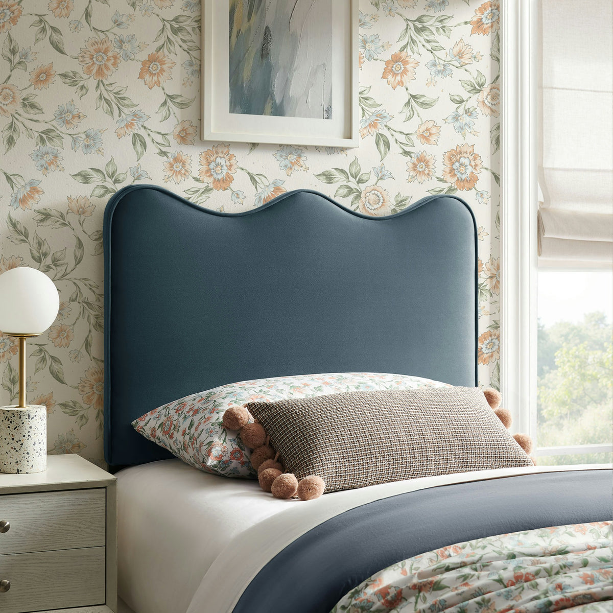 Athena Cadet Blue Stain-Resistant Performance Velvet Twin Size Headboard - Ornate Home