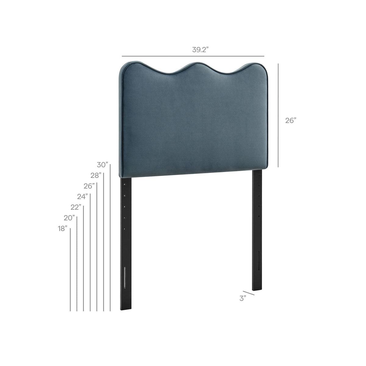 Athena Cadet Blue Stain-Resistant Performance Velvet Twin Size Headboard - Ornate Home