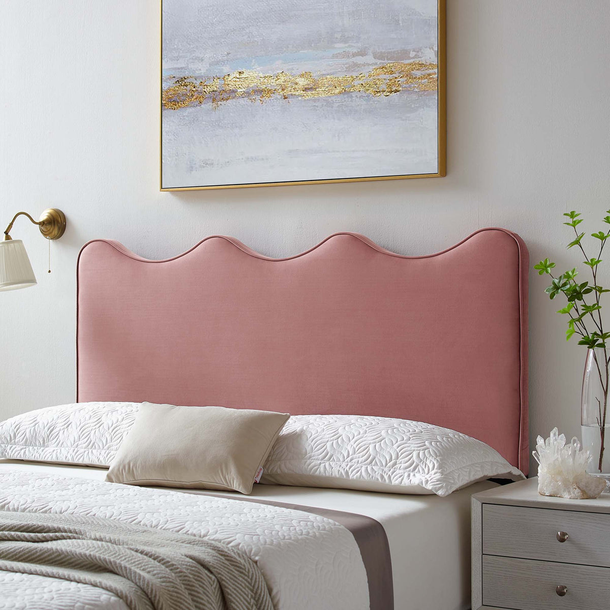 Athena Dusty Rose Performance Velvet Full/Queen Headboard - Ornate Home