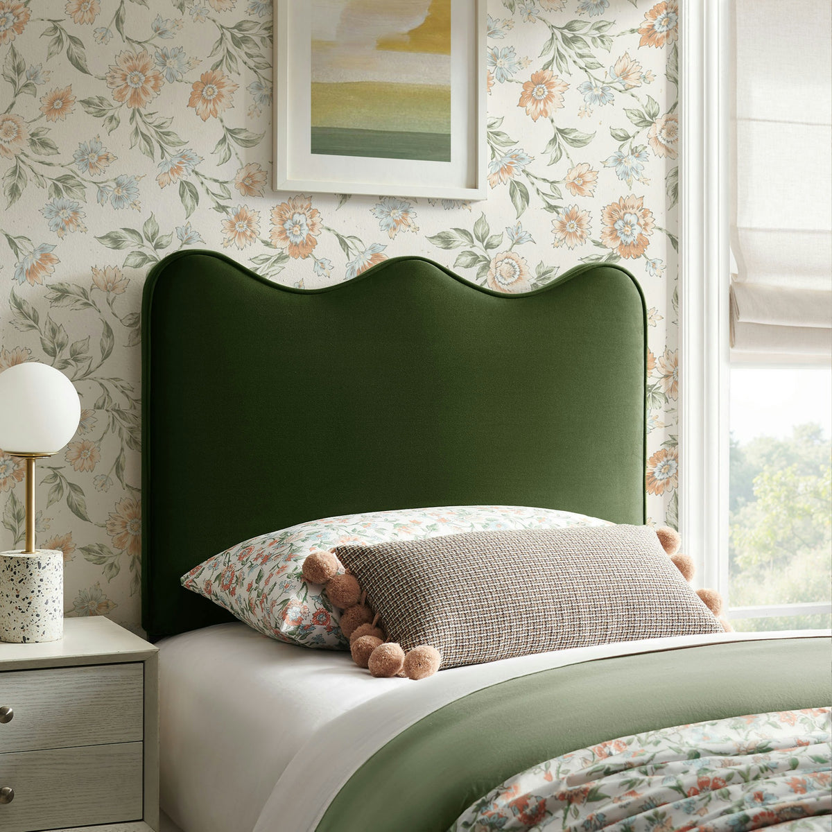 Athena Moss Green Stain-Resistant Performance Velvet Twin Size Headboard - Ornate Home