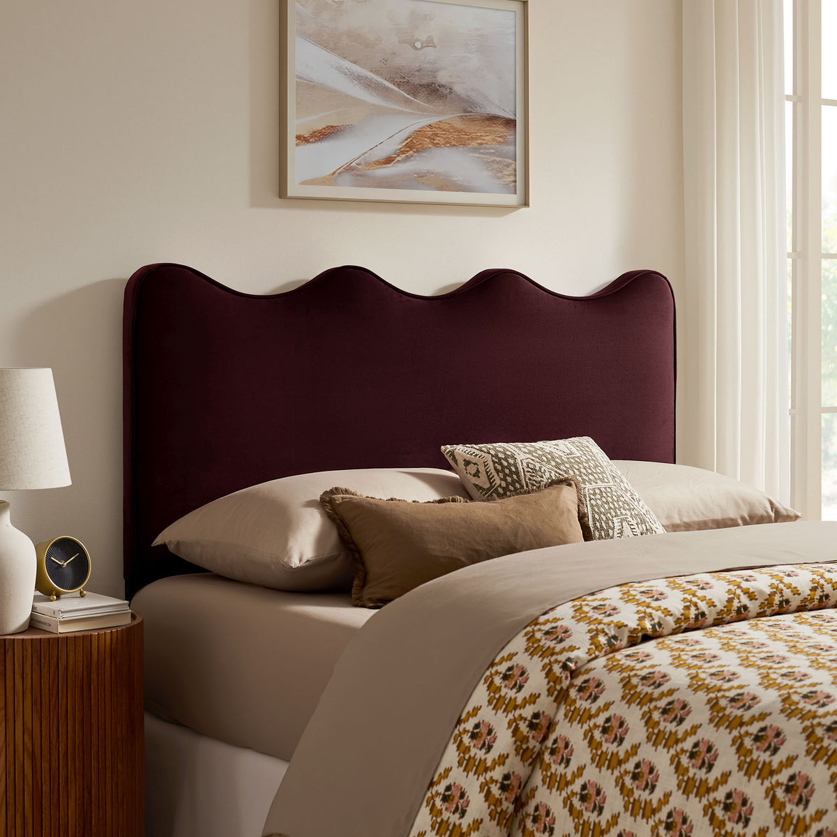 Athena Mulberry Stain-Resistant Performance Velvet Queen Size Headboard - Ornate Home