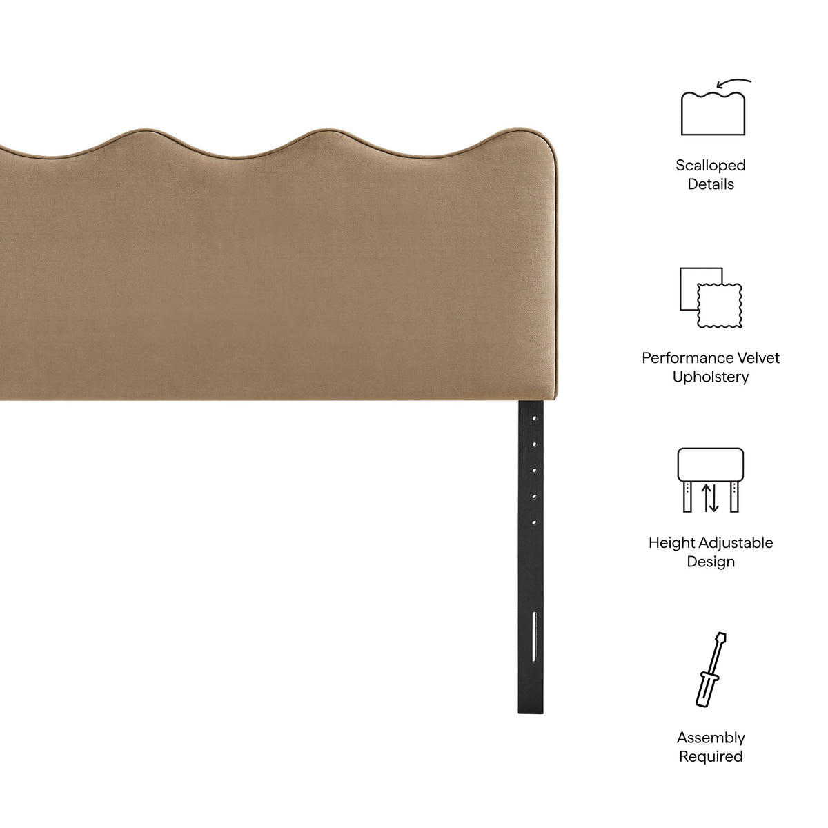 Athena Taupe Stain-Resistant Performance Velvet Queen Size Headboard - Ornate Home