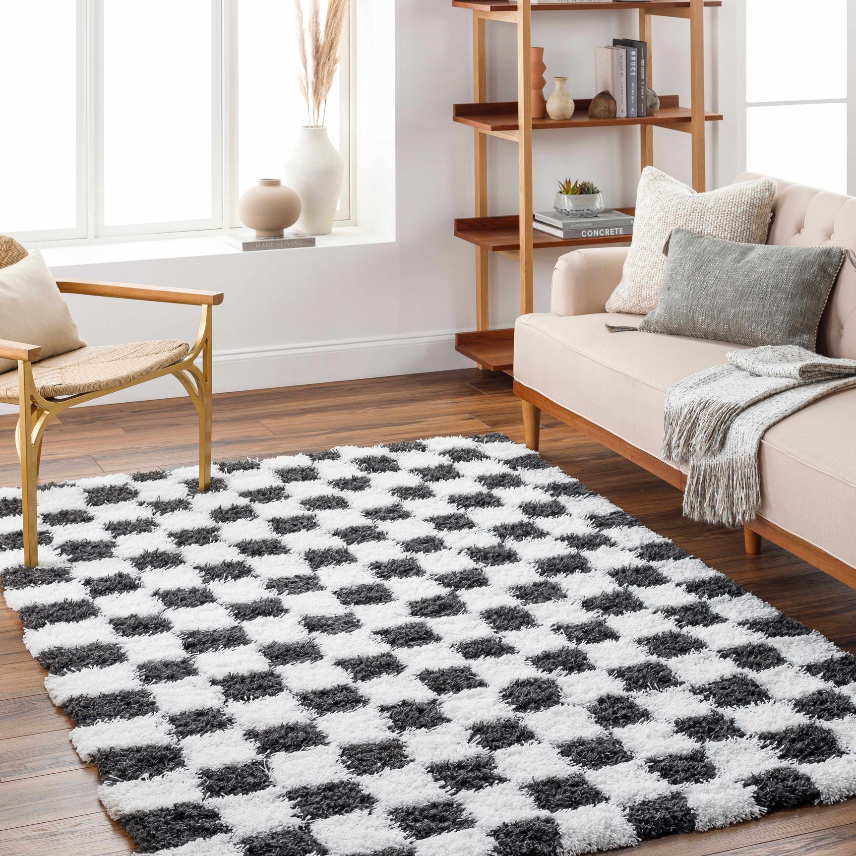 Atira Black & White Checkered Area Rug - Ornate Home