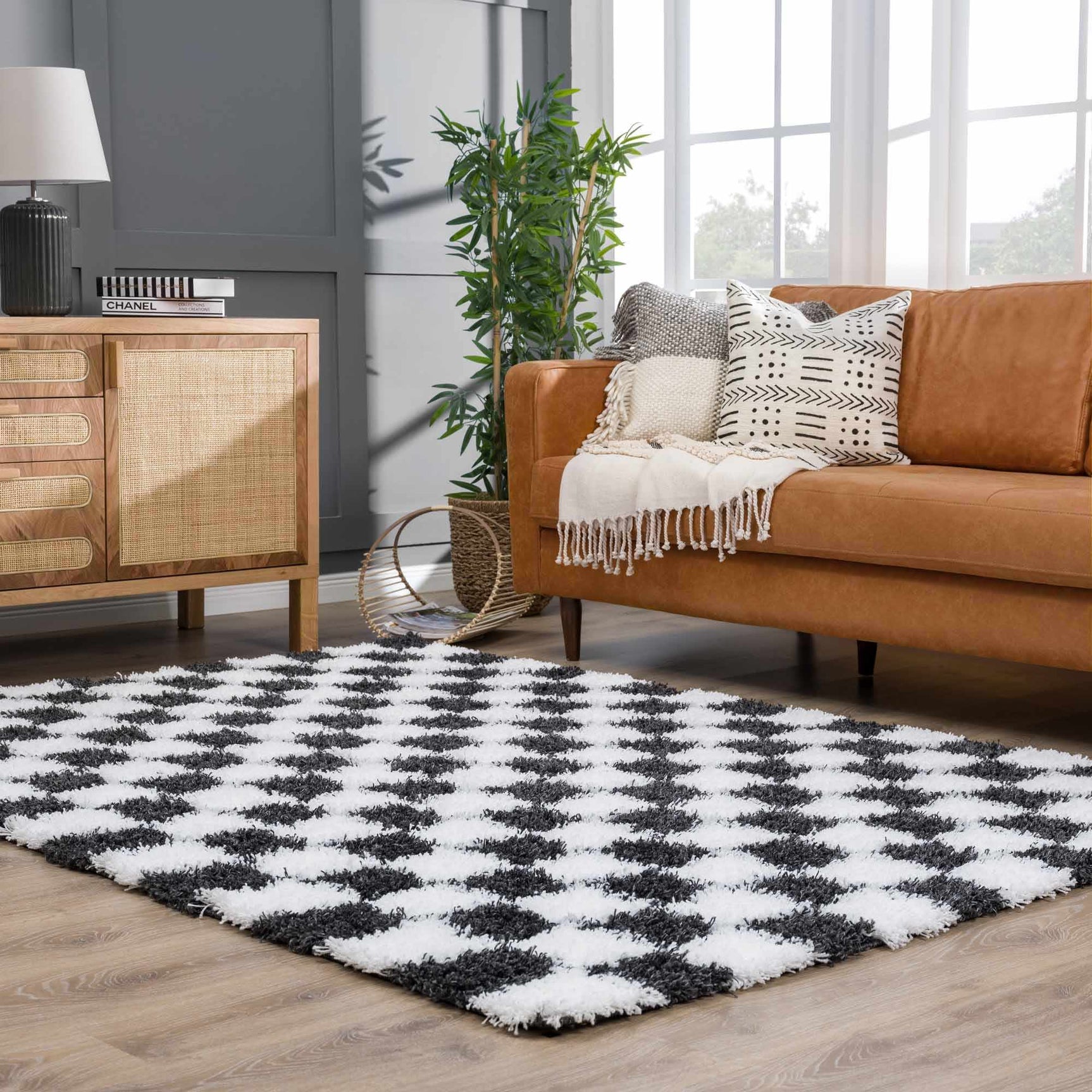 Atira Black & White Checkered Area Rug - Ornate Home