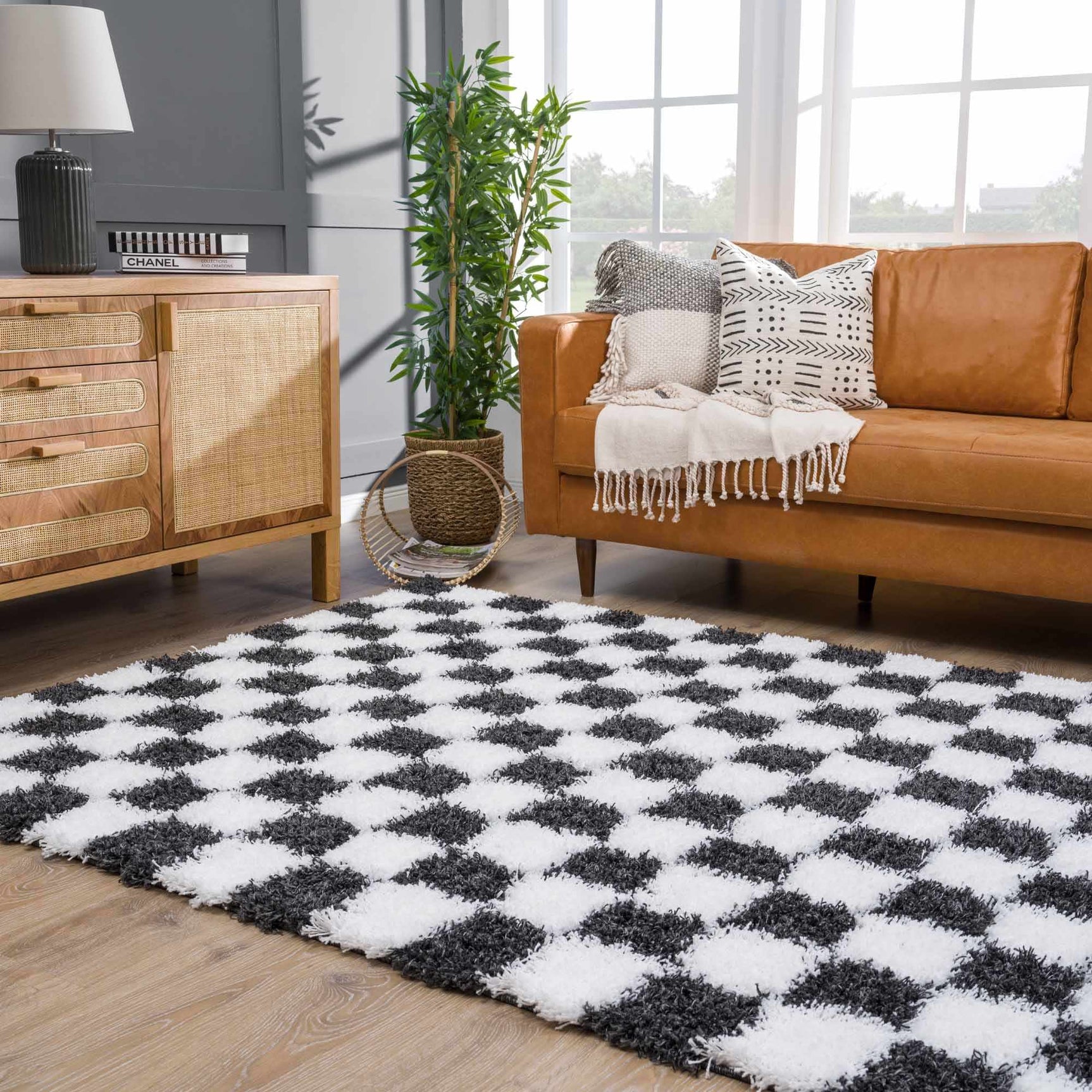 Atira Black & White Checkered Area Rug - Ornate Home