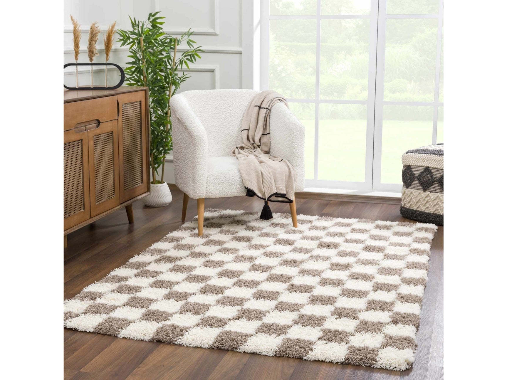 Atira Brown Checkered Area Rug - Ornate Home
