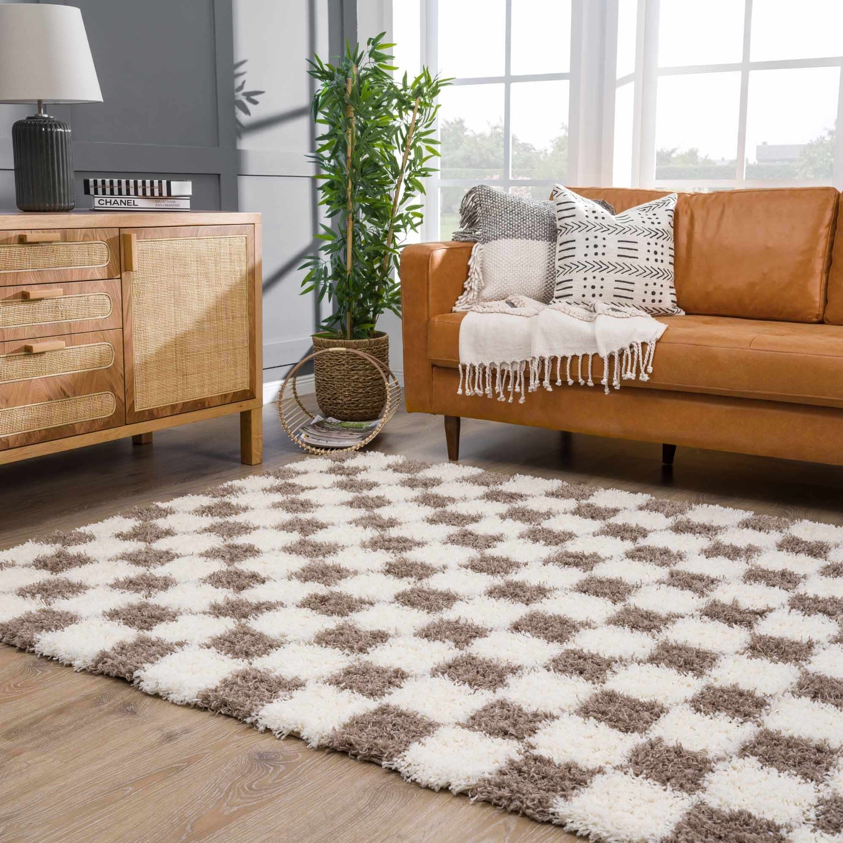 Atira Brown Checkered Area Rug - Ornate Home