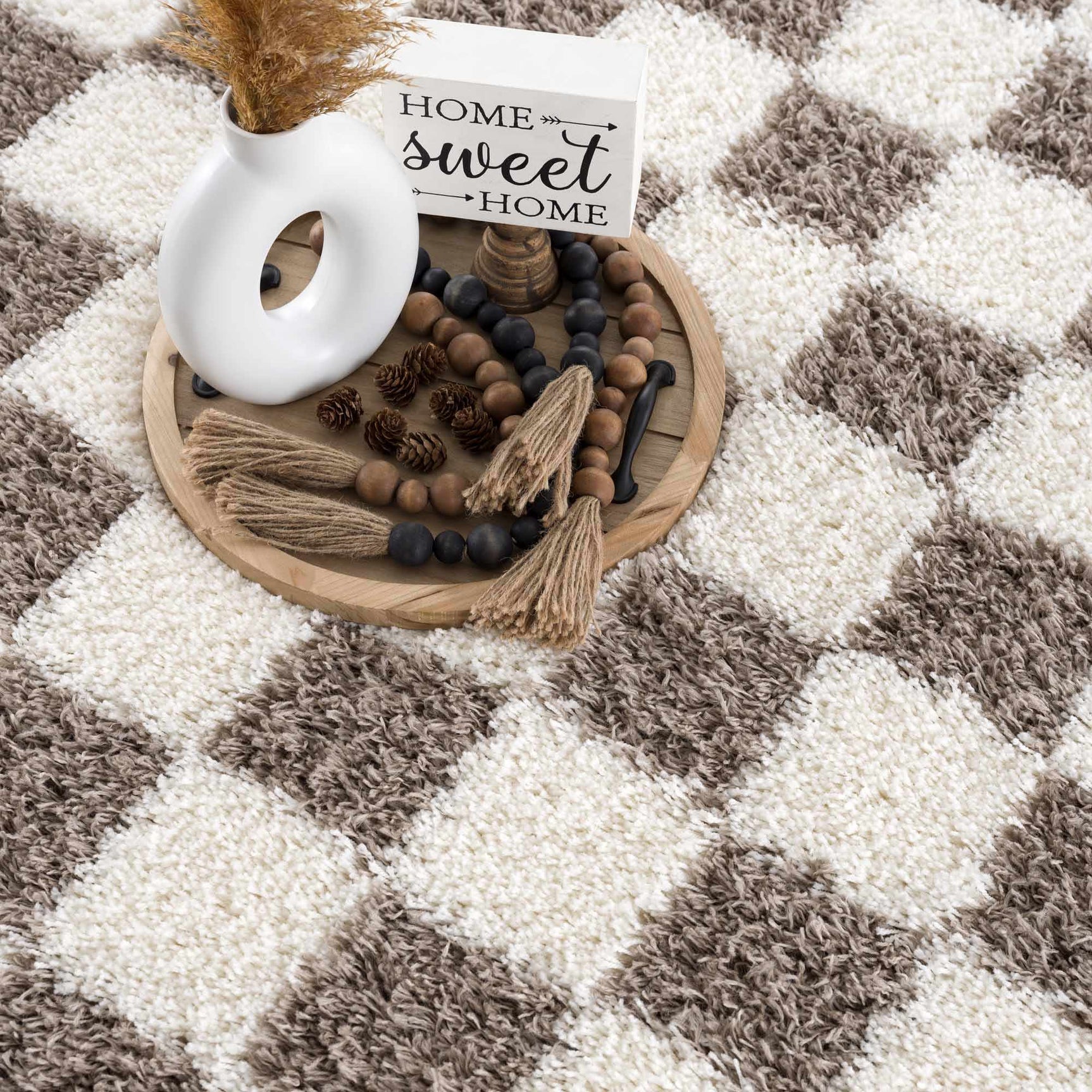 Atira Brown Checkered Area Rug - Ornate Home