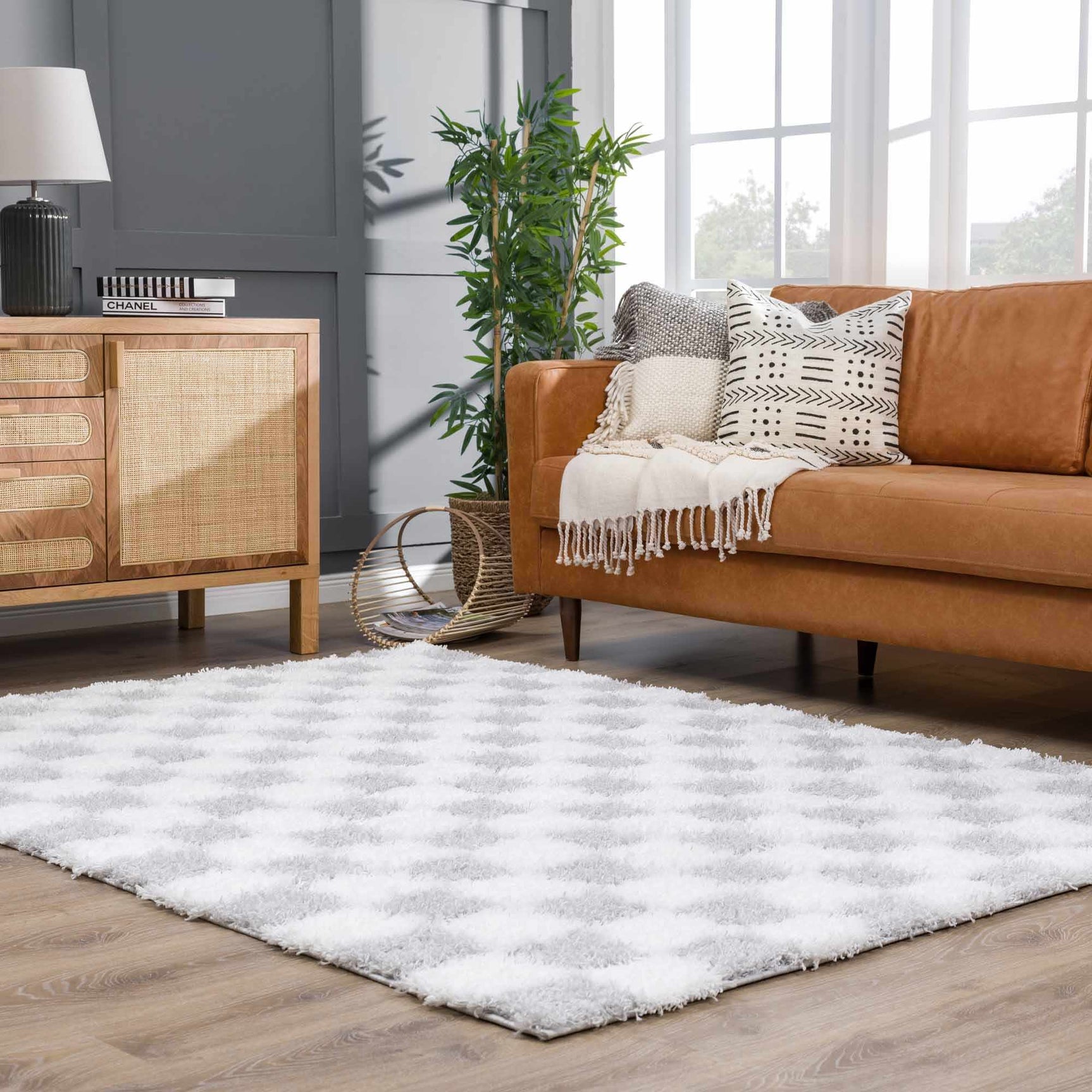 Atira Gray Checkered Area Rug - Ornate Home