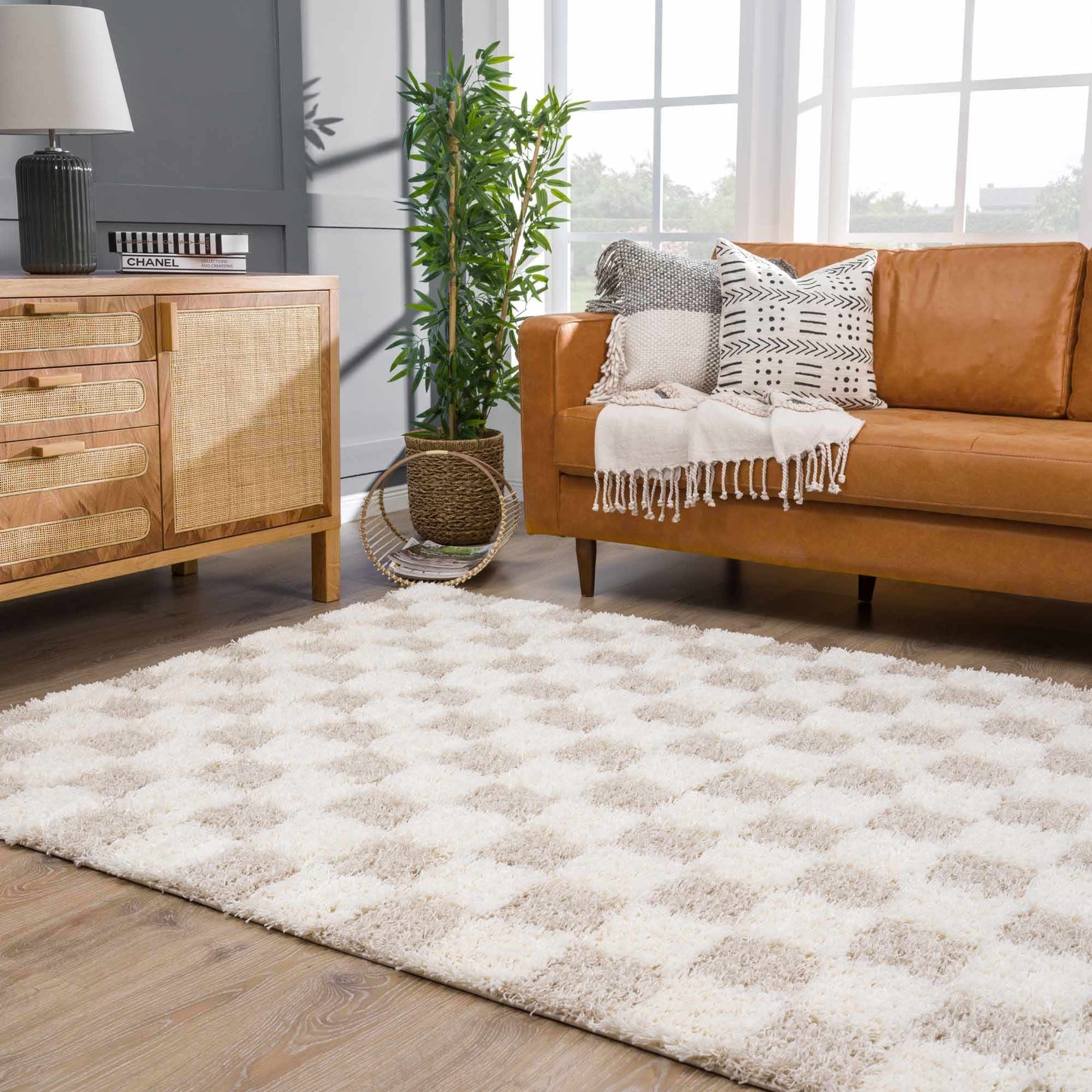 Atira Light Brown Checkered Area Rug - Ornate Home